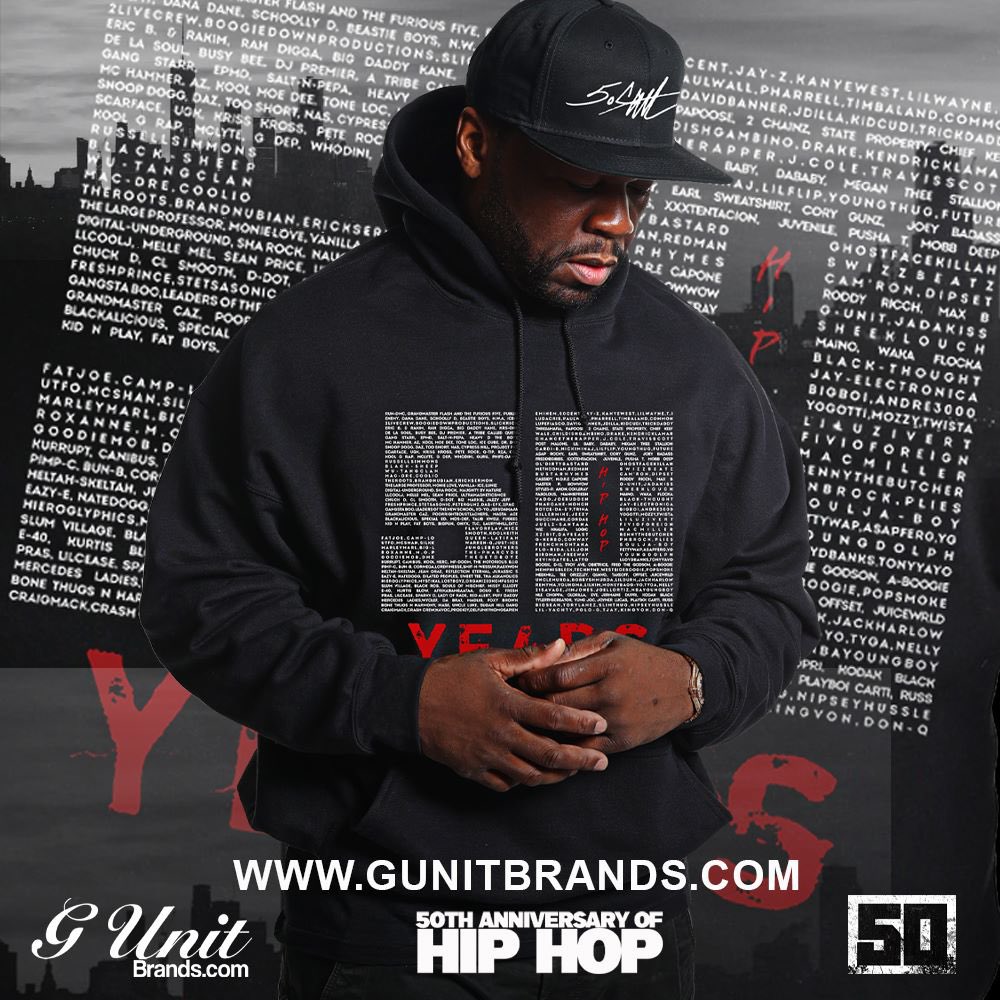 50cent's tweet image. Happy Birthday Hip Hop! 50 years ago today, Hip Hop was born! Get your Hip Hop 50 Legends hoodies &amp;amp; shirts now • gunitbrands.com 🔥 #HipHop50