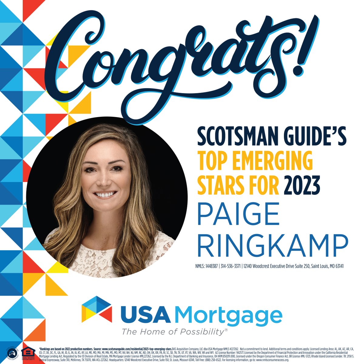 USAMortgageHQ's tweet photo. Congratulations Paige Ringkamp for being named a Scotsman Guide TOP Emerging Star for 2023 🤩 https://t.co/rzr9KFbsem