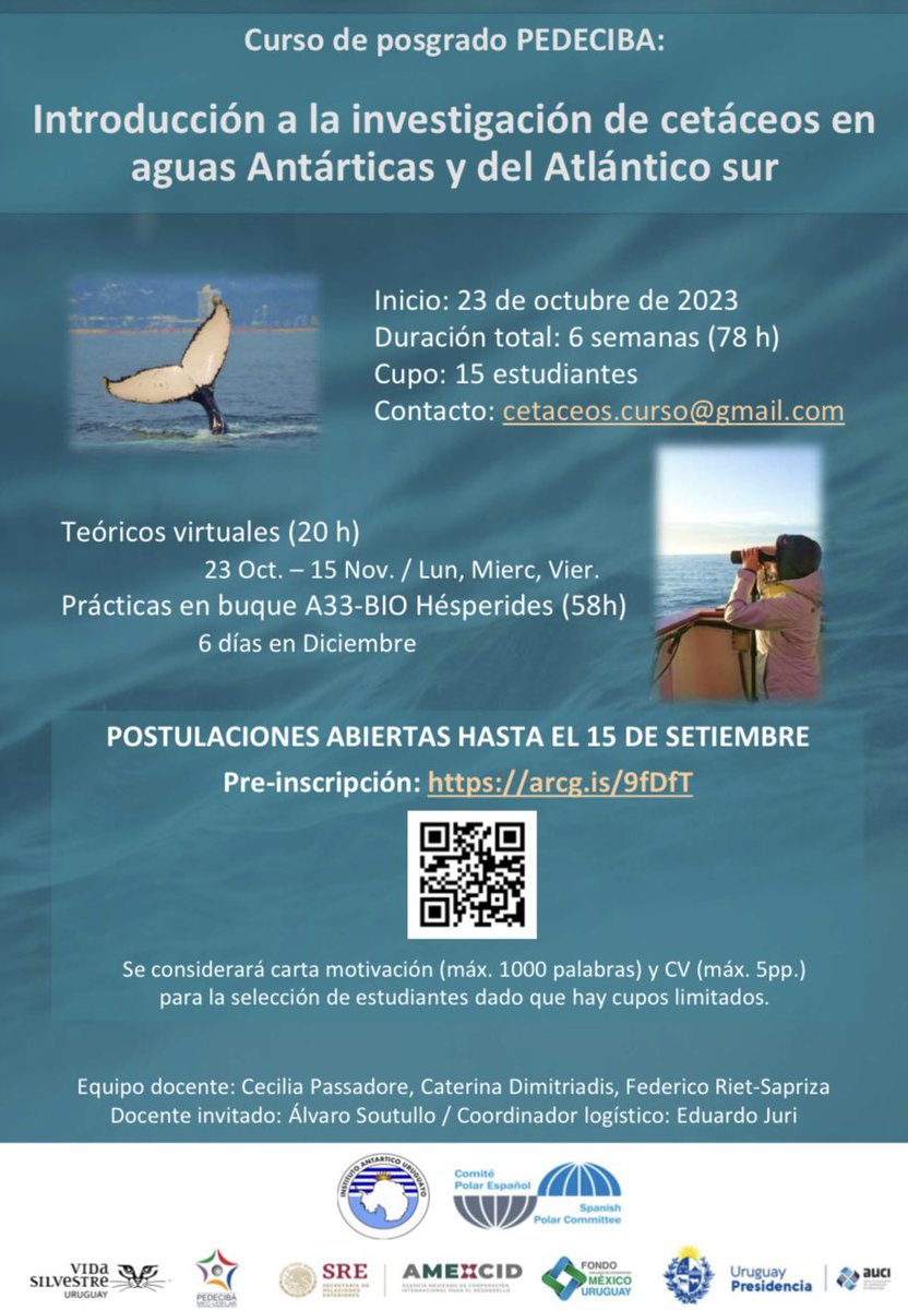 Postulate al curso de introducción a la investigación de cetáceos en aguas antárticas y del Atlántico Sur.

Pre-inscribite aquí 👇🏻
arcg.is/9fDfT