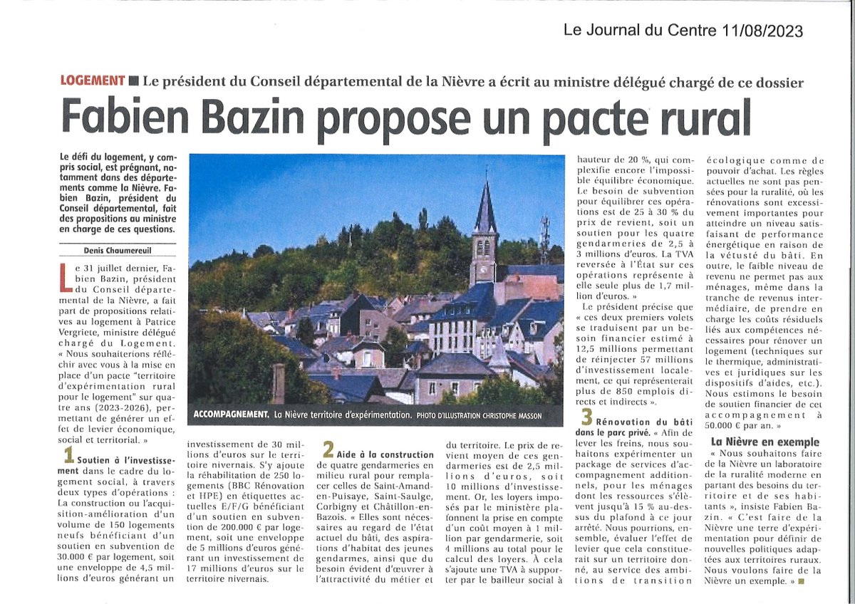 fabien_bazin's tweet photo. Le #logement mérite un engagement fort au service des hts et des  #TransitionsEcologiques.
Le Département de @nievrefr est volontaire pour devenir un laboratoire d'expérimentation afin de faire face aux difficultés et aux défis du #logementsocial. 
#ruralité @P_Vergriete https://t.co/1yEBdA727C