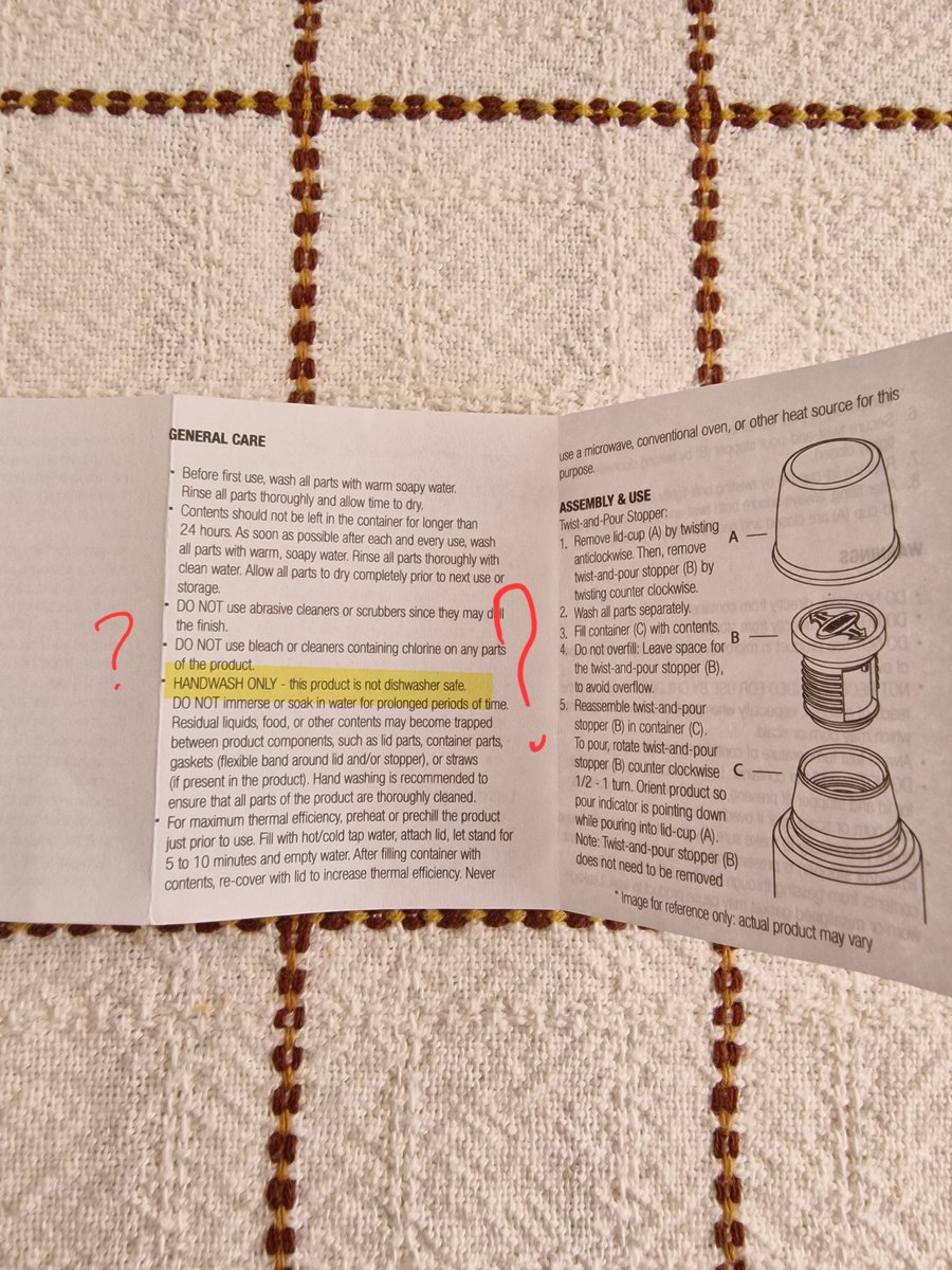 Zuriien's tweet photo. @ThermosUK can you explain please? Had I put this in the dishwasher and it began leaking, or was otherwise ruined, what recourse would I have here? https://t.co/sXiKnMKK1L