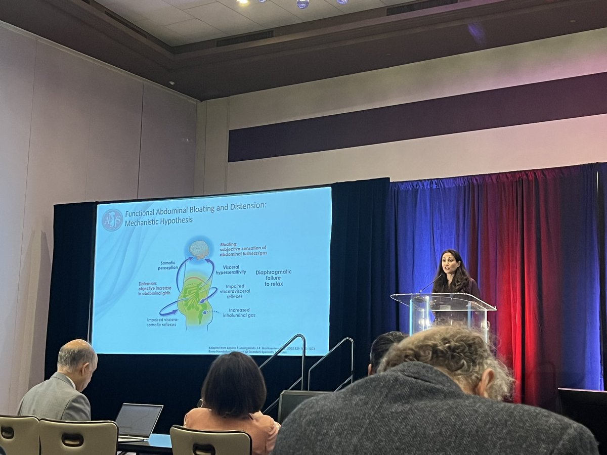 Fantastic lecture by @BMoshiree on the @AmerGastroAssn Clinical Practice Update on #bloating 🎈 

🇮🇹 @RomeFoundation IV dx
🦠 #SIBO testing vs empiric rx?
🔥 Common in #IBD
📸 Image for 🚩 
💊 Probiotics?
💩 Pelvic floor therapy
💨 diaphragmatic breathing for APD
🧠 #GIpsych