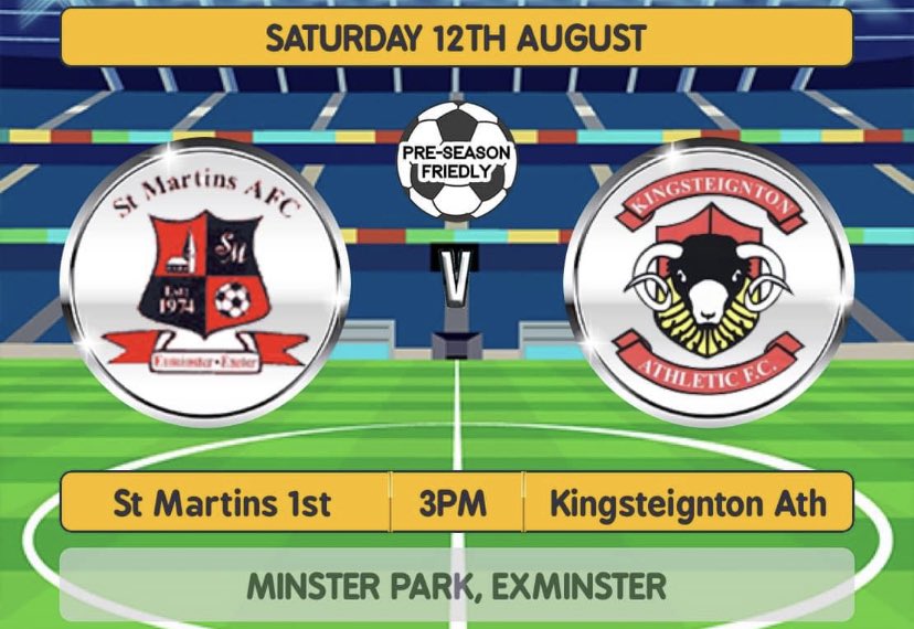 FIXTURE!! 

This weekend we host Kingsteignton in what will be another tough test for us👊🏽

📍 Minster Park, EX6 8AT 
⏰ 15:00pm Kick Off 
🆚 Kingsteignton Athletic 

UP THE SAINTS🔴⚫️