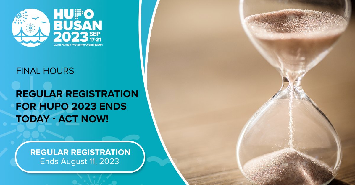 📢 Last Call! Only a Few Hours Left to Register for #HUPO2023! Secure your spot before it's too late! Register now and be part of this extraordinary event from September 17 – 21, 2023 in Busan, Korea. Register by August 11 (23:59 PDT) at 2023.hupo.org/fbno