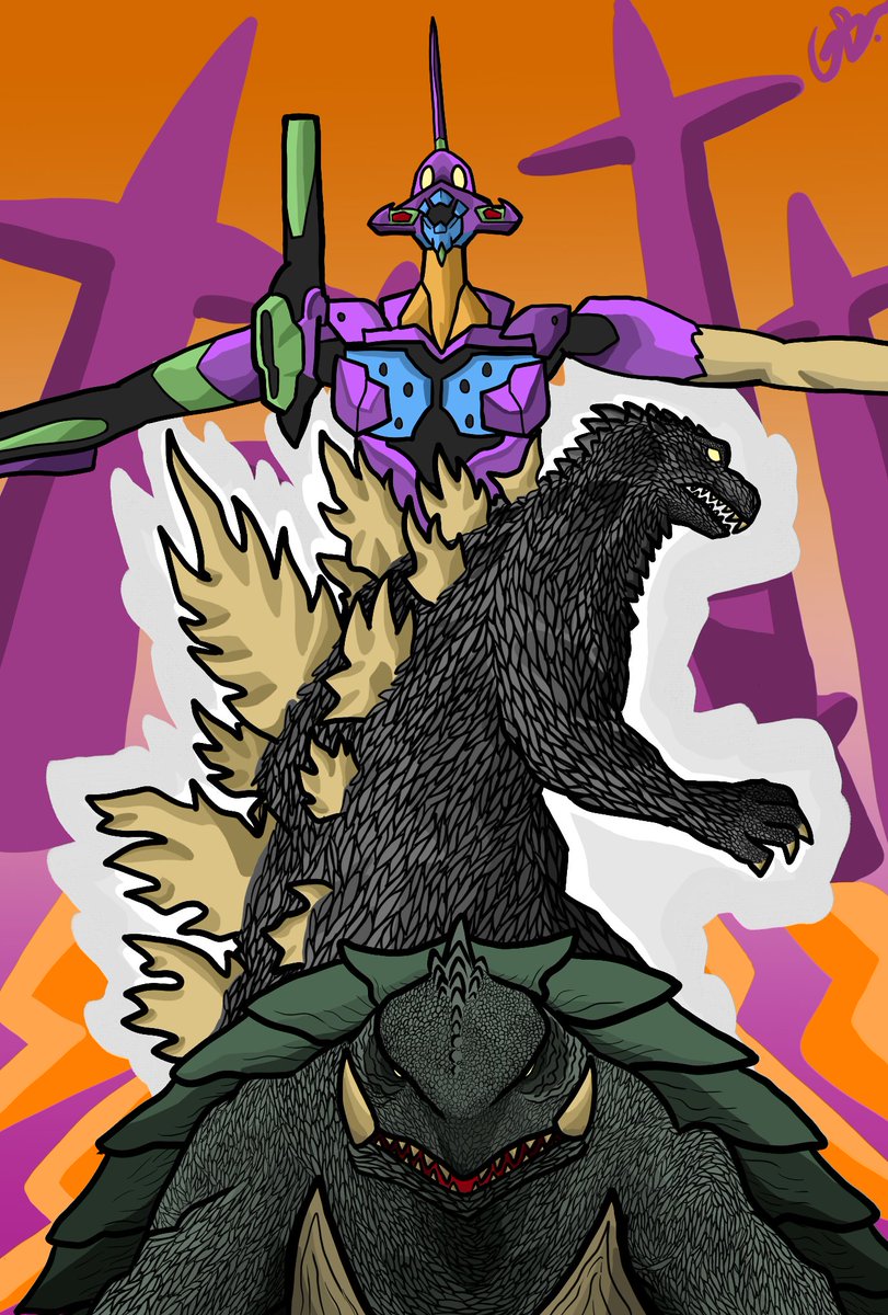 Boi1Goji's tweet photo. First digital GojiBoi poster. Definitely want to add ゴジボイ somewhere on the next one #Godzilla #neongenesisevangelion #gamera #ゴジラ #エヴァンゲリオン #ガメラ #poster #digitalart #digitaldrawing https://t.co/4fqLlXXmzC