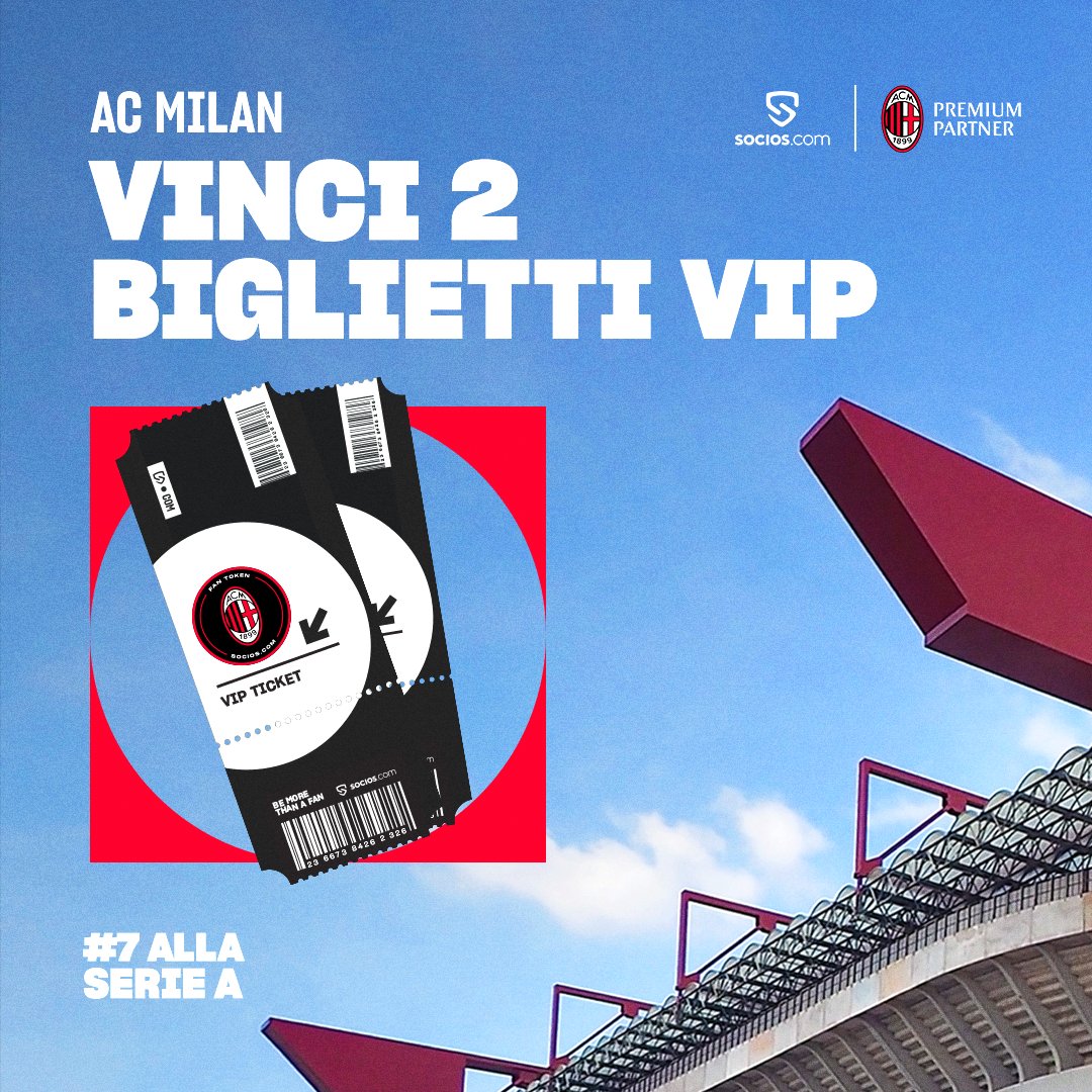 SociosItalia's tweet image. 🎟️ Vinci due biglietti per l’@acmilan 🎟️

✅ Segui @SociosItalia
✅ Retweet
✅ Commenta con #7allaSerieA