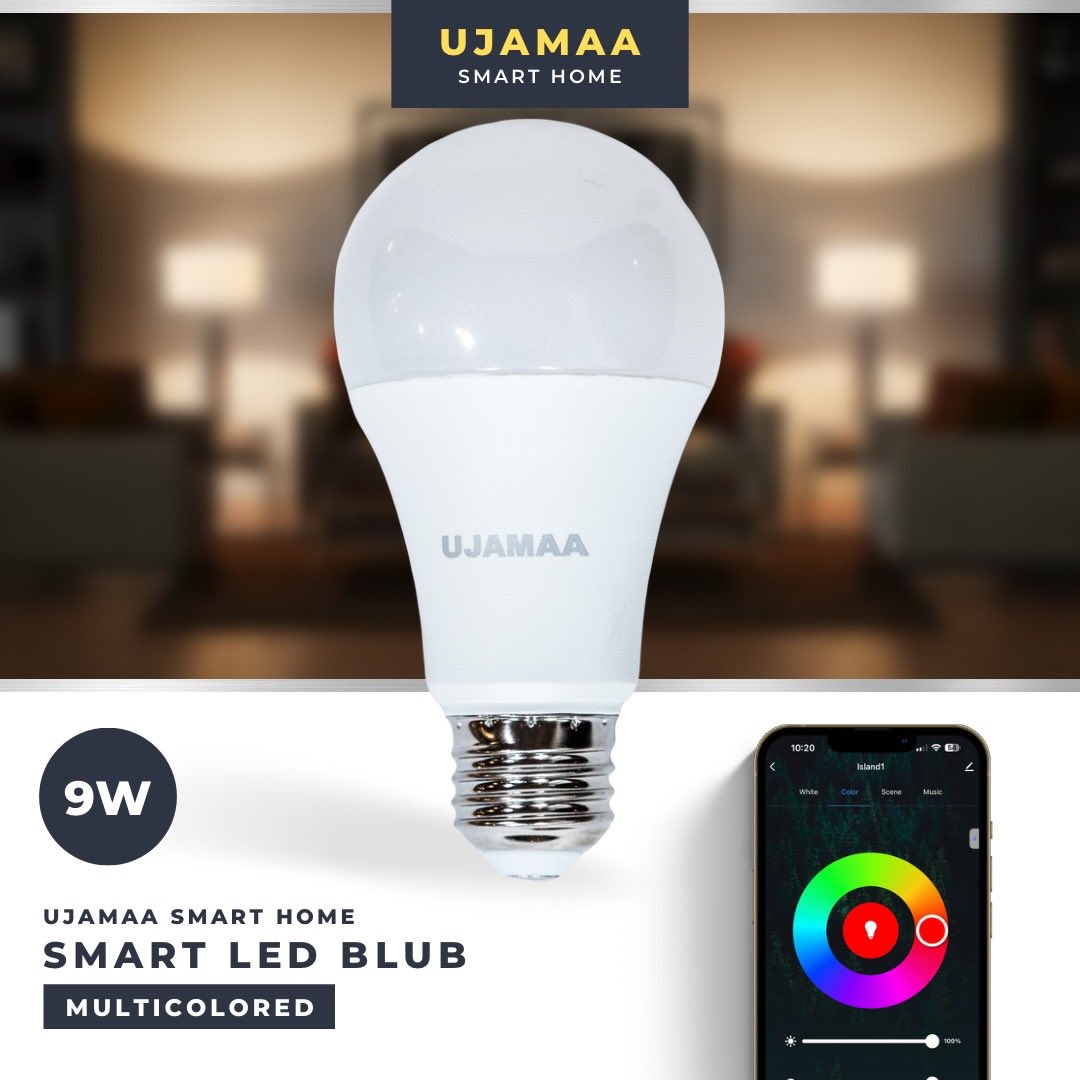 UjamaaLighting's tweet image. Illuminate your world with Ujamaa Lighting&apos;s 9W LED Multicolored Smart Bulb!

Control remotely, automate your home, customize colors, and save energy. #UjamaaLighting #SmartBulb #led 🌈💡