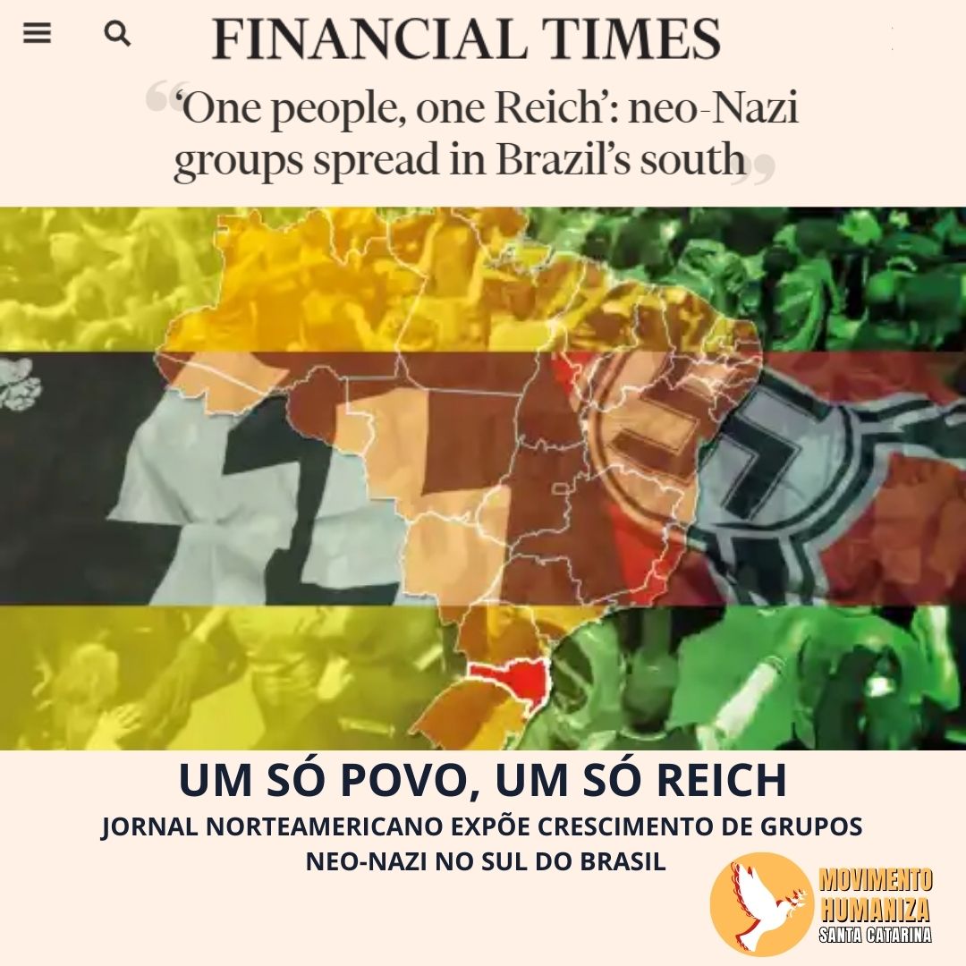 HumanizaSc's tweet photo. UM SÓ POVO, UM SÓ REICH
Matéria do Financial Times aponta crescimento de grupos neo-nazi em Santa Catarina.

Leia matéria completa no Blog
https://t.co/ni34S74nOK https://t.co/mBVLZa7ah1