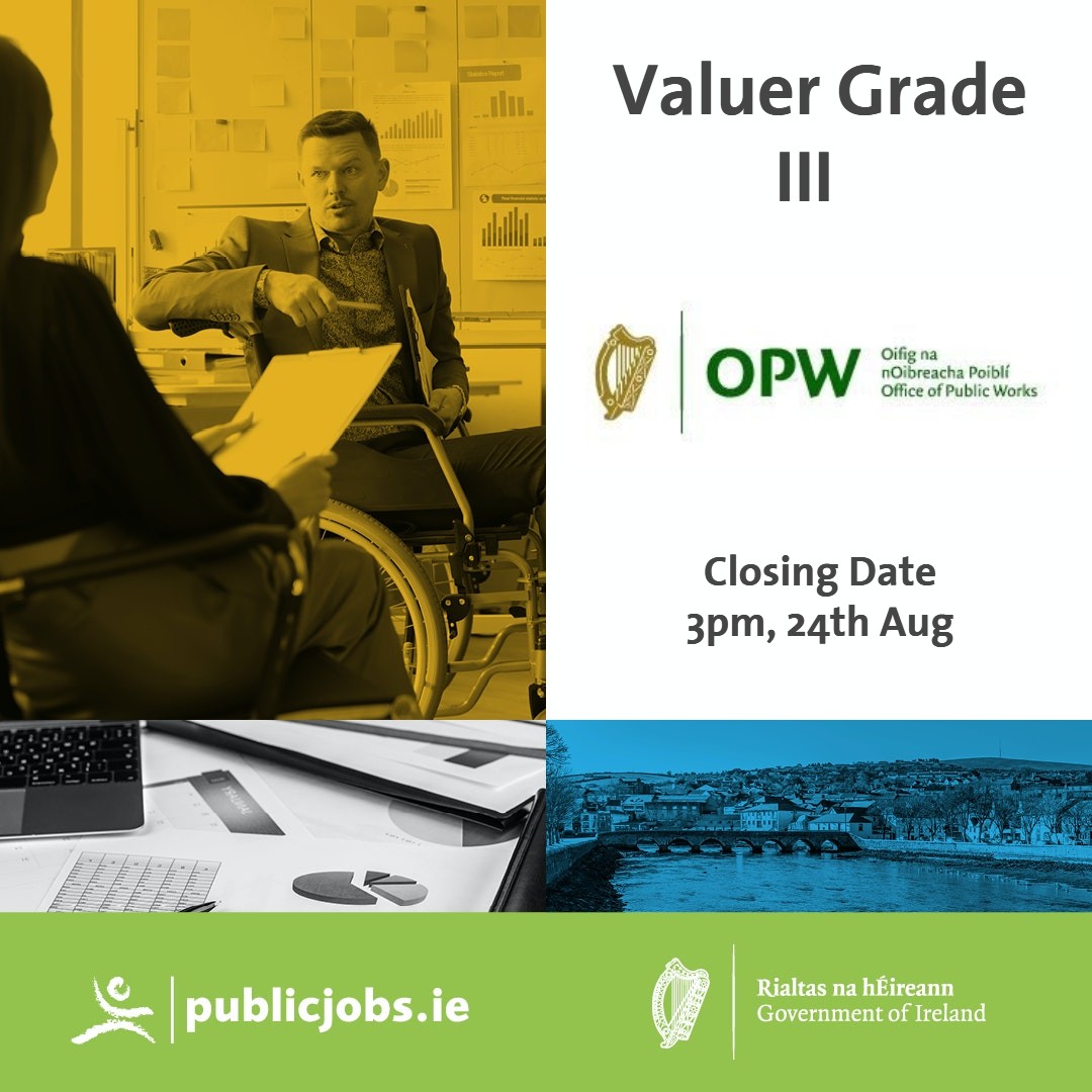 The OPW are hiring a Valuer Grade III to work as part of their Property Advisory Services team. The OPW's head office is based in Trim Co Meath, with offices also in Dublin. There is an immediate requirement for two positions. Apply bit.ly/TW_Org_Valuer #CareersThatMatter