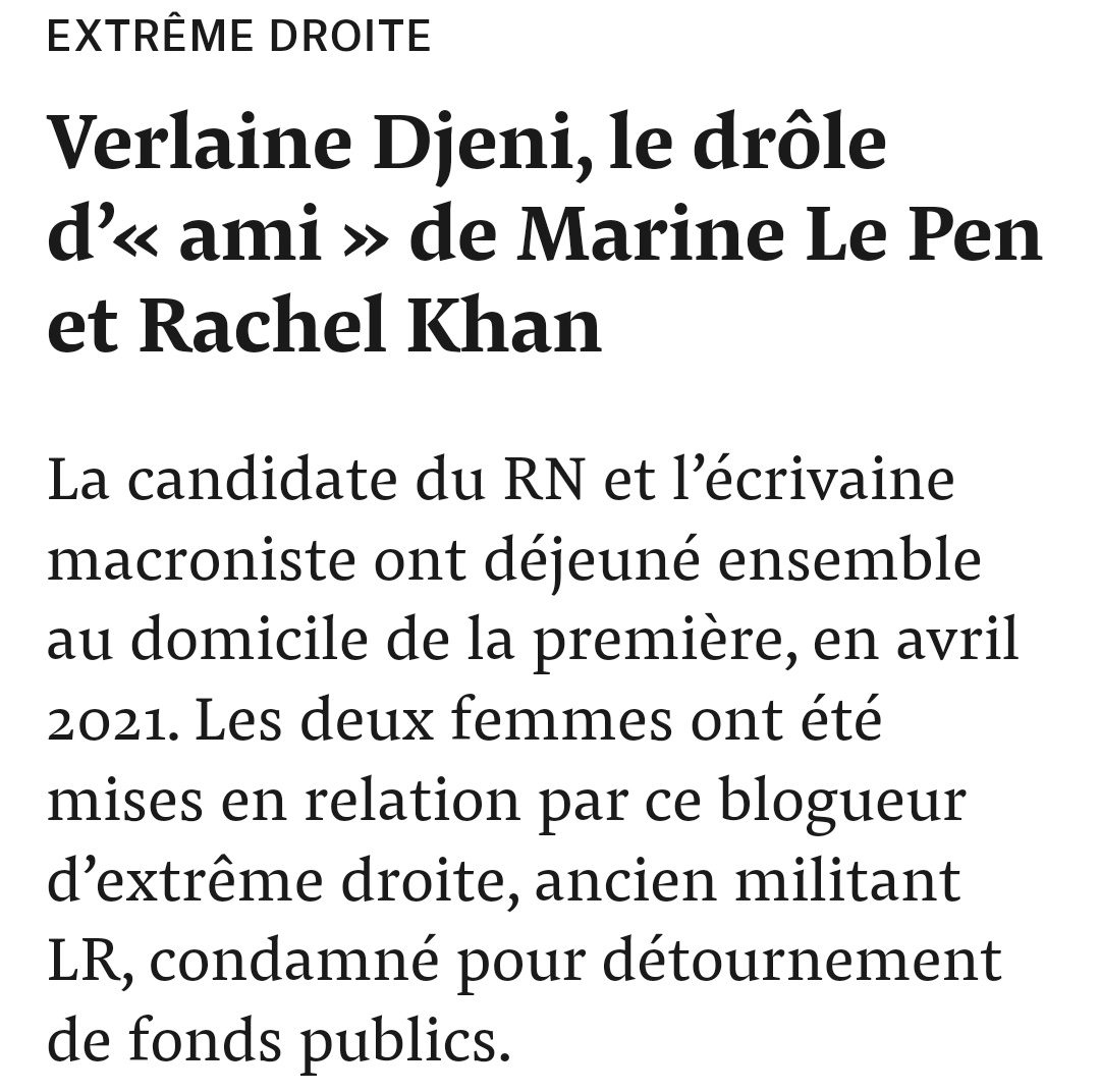 Rachel Khan accuse Médine d'antisémitisme pour un jeu de mot mais ça ne la dérange pas de dîner avec les vrais antisémites, descendants du parti créé par un nazi de la Waffen SS