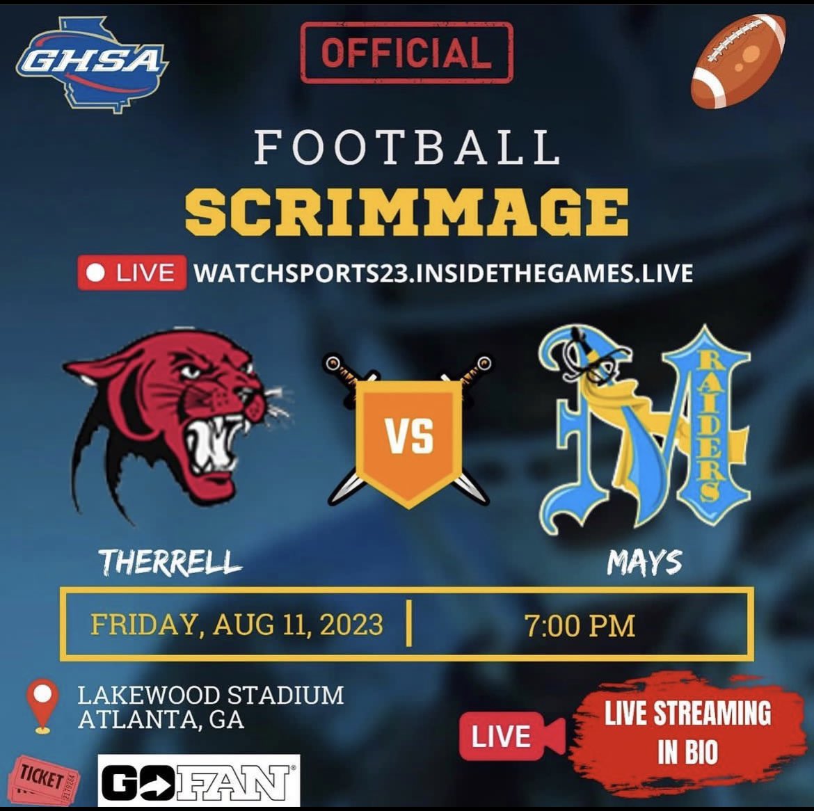 It’s GAME DAY on the hill! Come out and support our boys at LAKEWOOD stadium as we take on Therrell high school at 7pm. ( camo night) #maysride 🩵💛