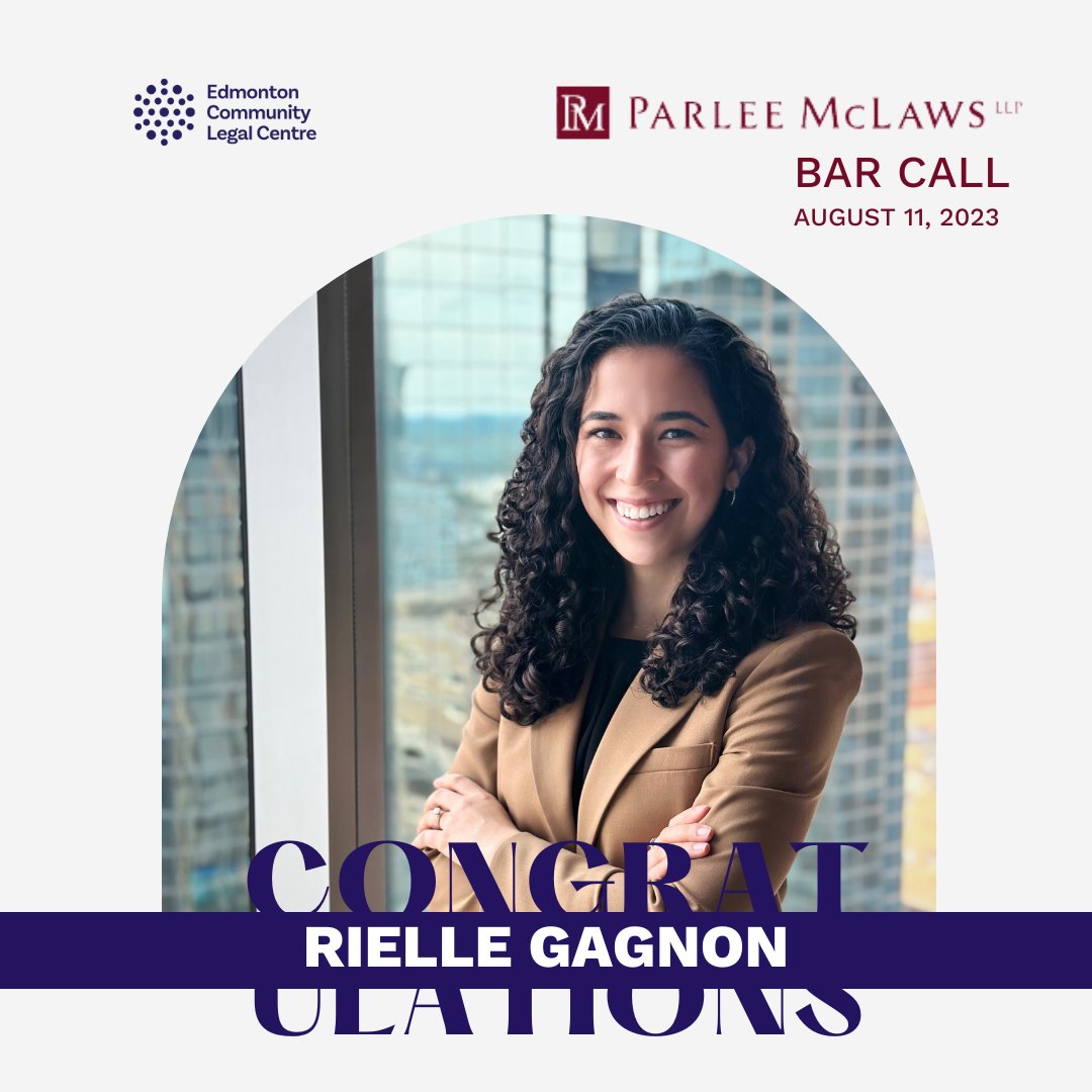 ECLCLaw's tweet photo. Today, we're extending our congratulations to the team at @ParleeMcLawsLLP as one of their articling students, and long-time volunteer in the #EdmCLC clinic turns a new leaf in their professional journey as they are Called to the Bar!
🎉 Congratulations Rielle! #A2J #BarCall https://t.co/Gp00TSGuIZ
