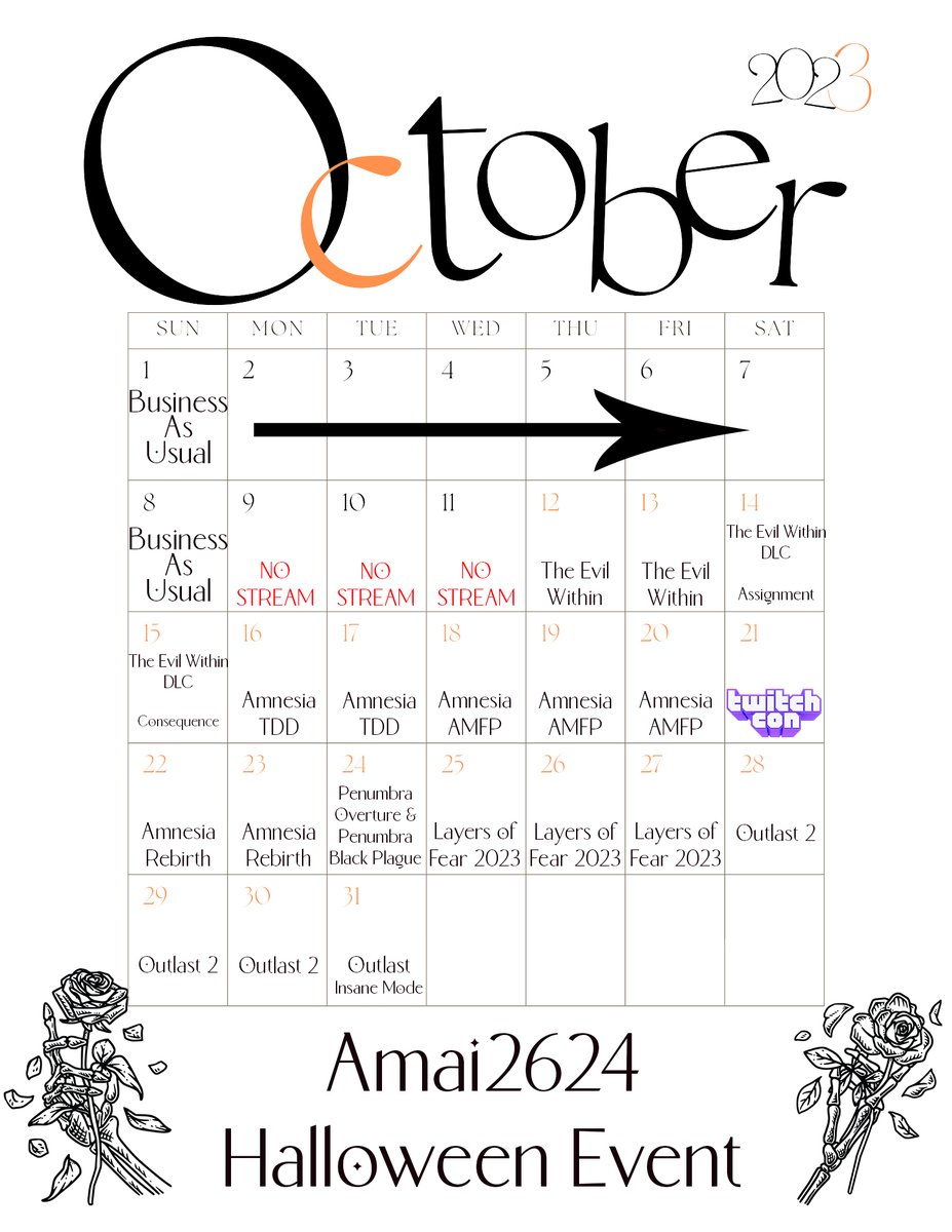 👻🕯🎃🕸🦇⛓🖤🕷🪦💀⚰ Here's what's going on in October for stream! 👻🕯🎃🕸🦇⛓🖤🕷🪦💀⚰