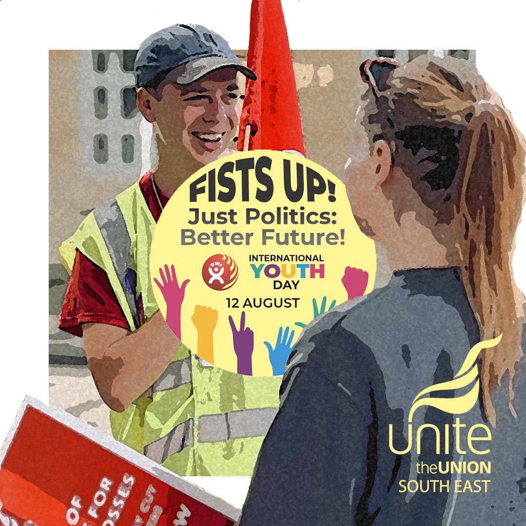 labourstart's tweet photo. RT @unite_southeast: ๐ฃ Tomorrow we celebrate the 2023 #InternationalYouthDayโ
โTake action on the theme of โJust Politics: Better Future!โ to spread the demand of the @BWIglobal Youth to #FistsUp for democracy and freedom!
#bwiyouthforfuture #IYD202โฆ https://t.co/TTsKeQjxPe