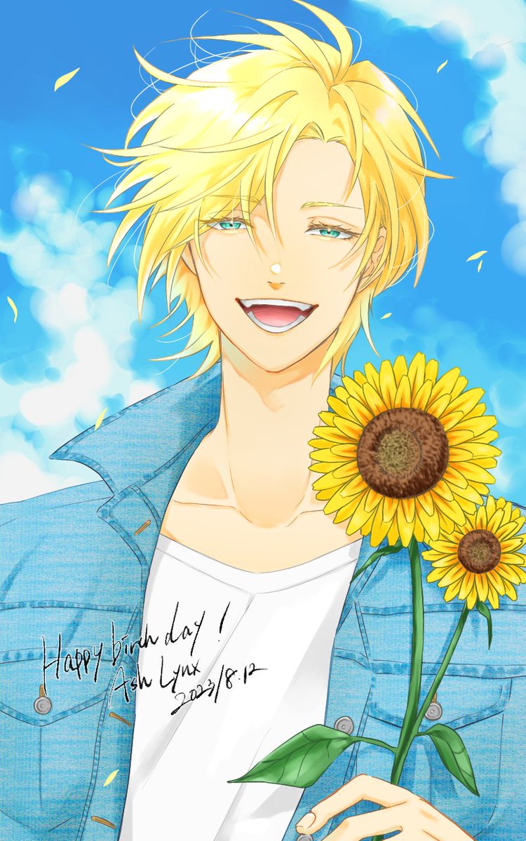 sunflower 1boy male focus flower blonde hair solo jacket  illustration images