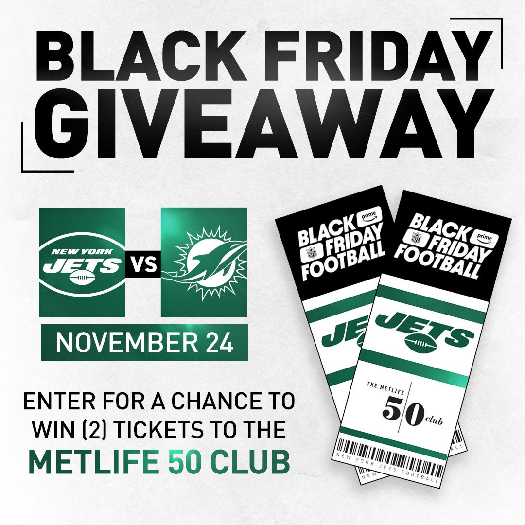 What better way to spend your Black Friday then at a big division rivalry game? #MIAvsNYJ Follow and retweet for a chance to win two MetLife 50 Club tickets. Rules: nyj.social/3sbv72A #Sweepstakes