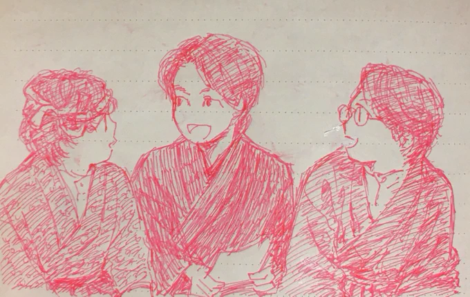 波多野藤丸万太郎トリオ落書き。仲良し3人組がわちゃわちゃしてるとこ久しぶりに見れて嬉しかったなぁ☺️#朝ドラらんまん