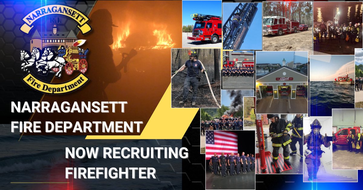 FIREFIGHTER RECRUITMENT - The Town of Narragansett is currently accepting applications for the establishment of an eligibility list for the position of Firefighter.  Applications must be submitted through the FirefighterApp portal 
 firefighterapp.com/Narragansett-R…