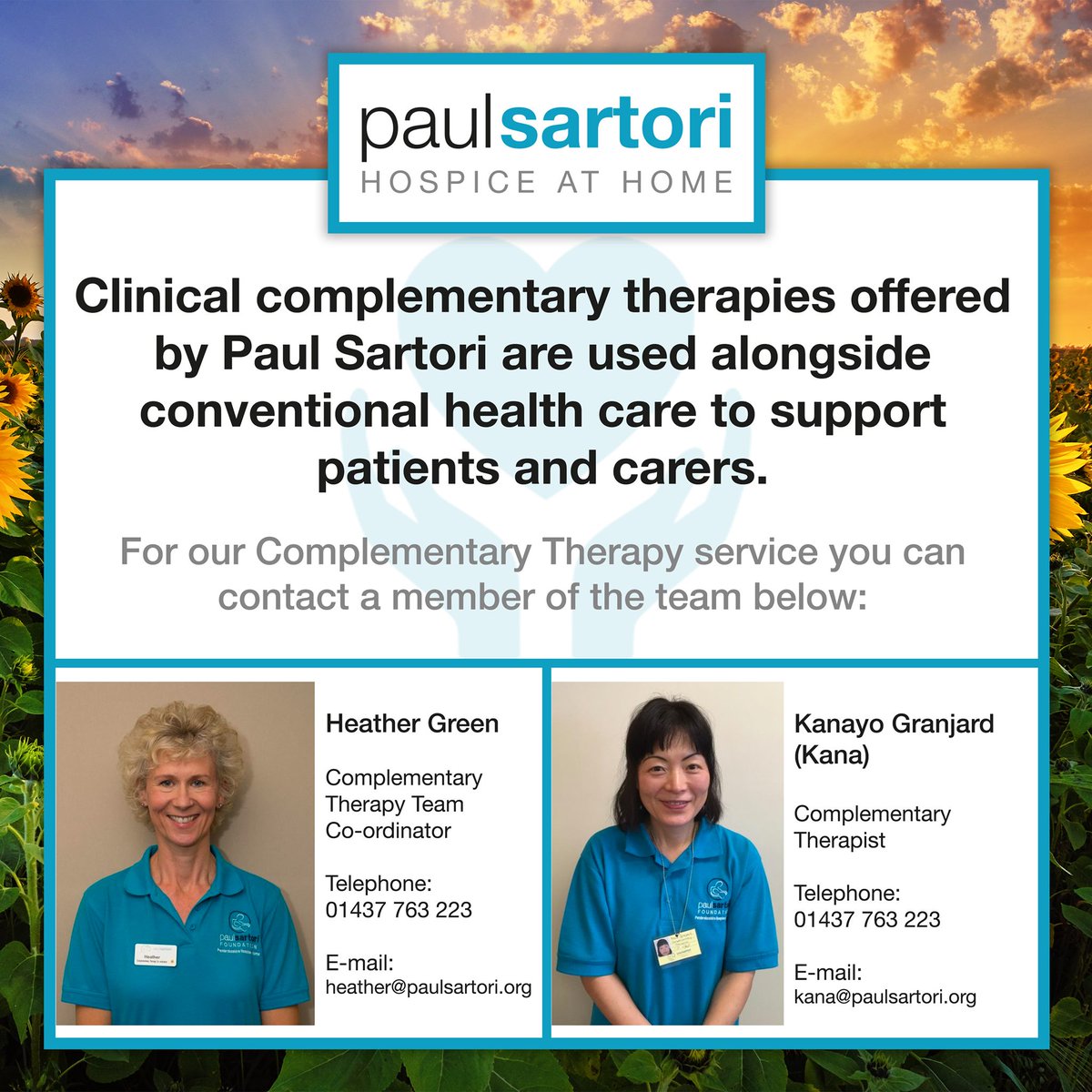 🔹Complementary Therapy🔹

This is a FREE service for adults in Pembrokeshire living with life limiting conditions, & their carers

🌐 Visit: paulsartori.org/complementary-…

#paulsartorihospiceathome #charity #pembrokeshire #paulsartorinurses #complementarytherapy #supportus #thankyou