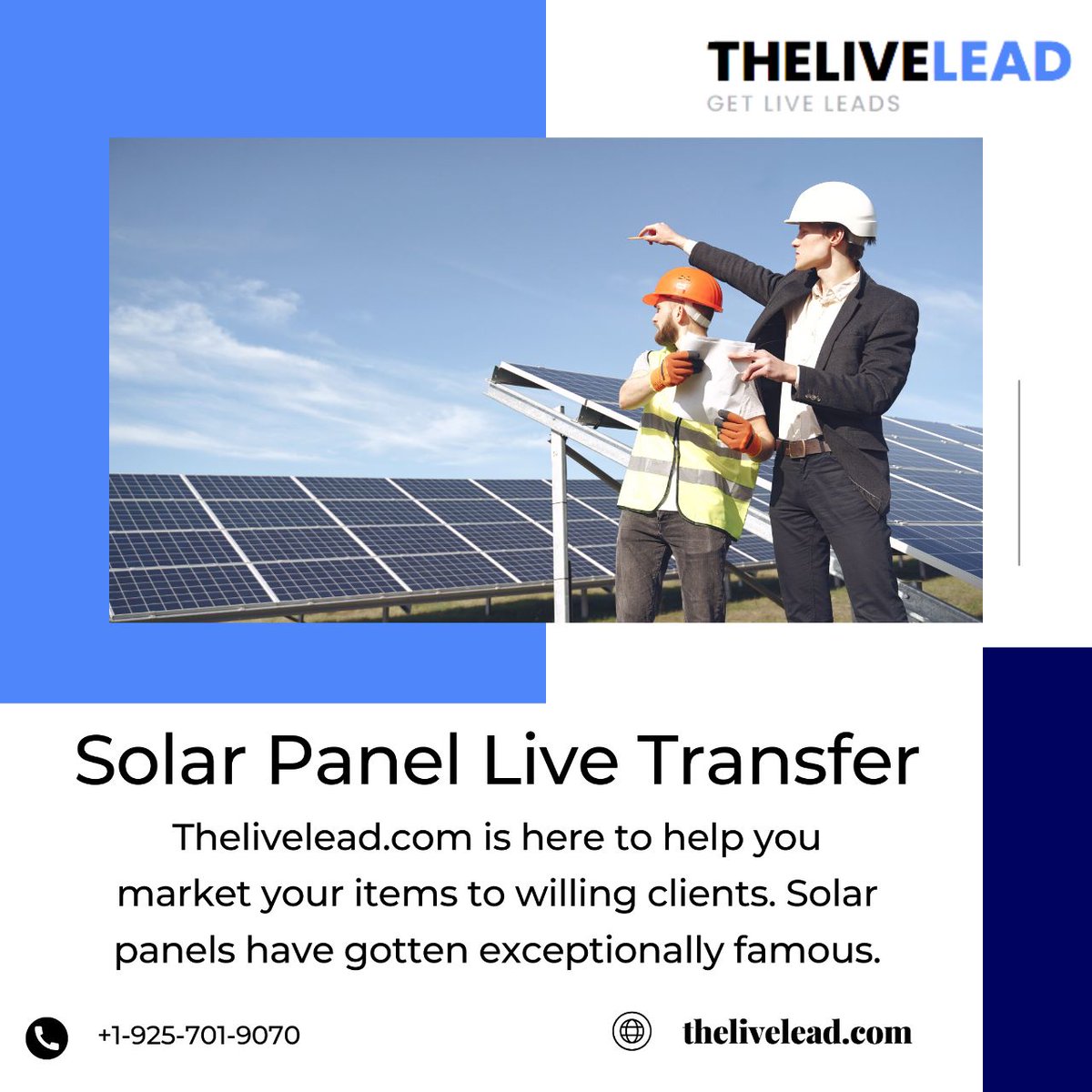 theliveleadcom's tweet photo. "Empowering the future with every ray of sunlight 📷📷 Explore the world of sustainable energy with our Solar Panel Live Transfers. Join the green revolution today! #SolarPoweringTomorrow #SwitchToSolar https://t.co/EAb5Gb2RY3
#livetransfer #livelead  call us .+1-925-701-9070 https://t.co/4mXk1YKm0A