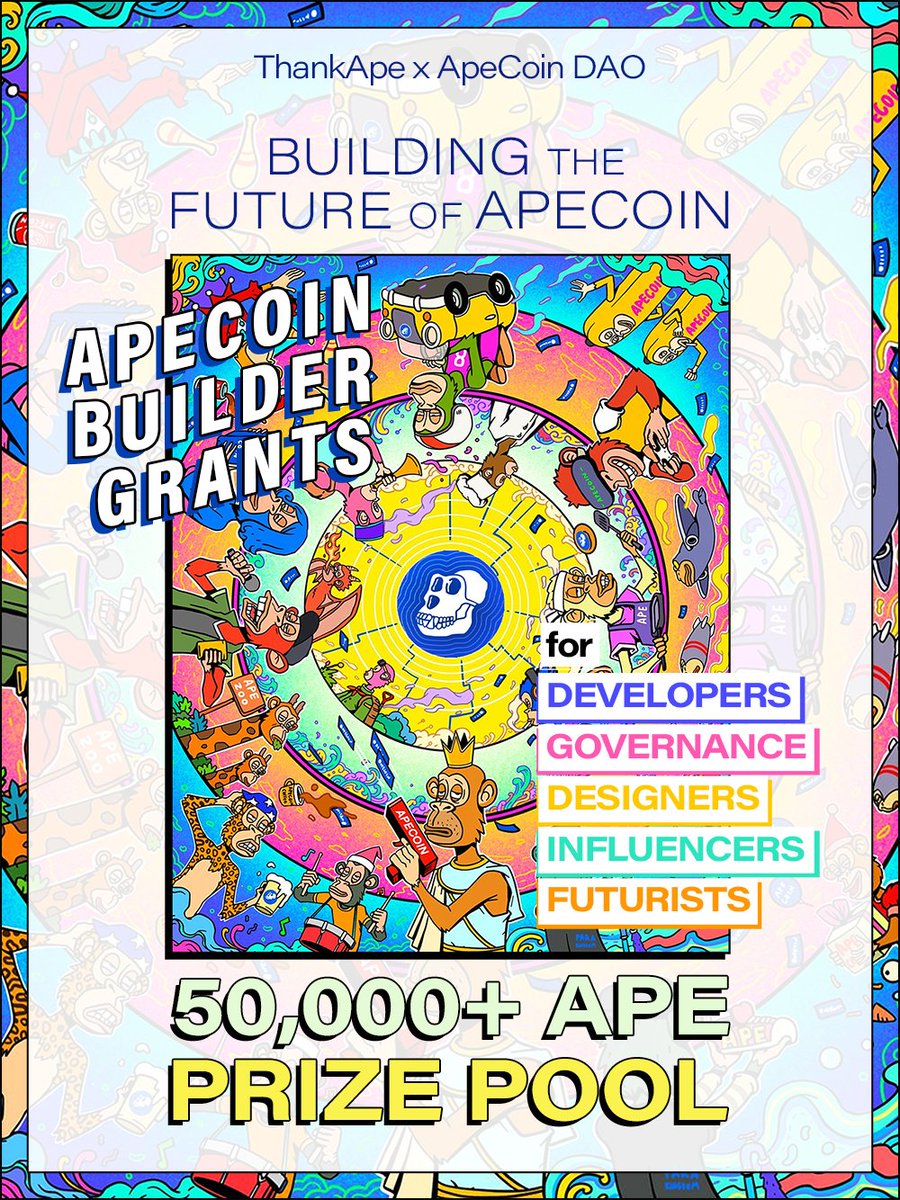 🔔 MOONSHOT TIME 🔔 Thank APE is rewarding 50,000+ $APE to ApeCoin DAO members shaping the future of @ApeCoin! If you are a: 💫 Designer, Developer, Influencer, Futurist, or Governance-geek 💫 Our ApeCoin Builders Contest is your chance to make a huge difference for our DAO👇