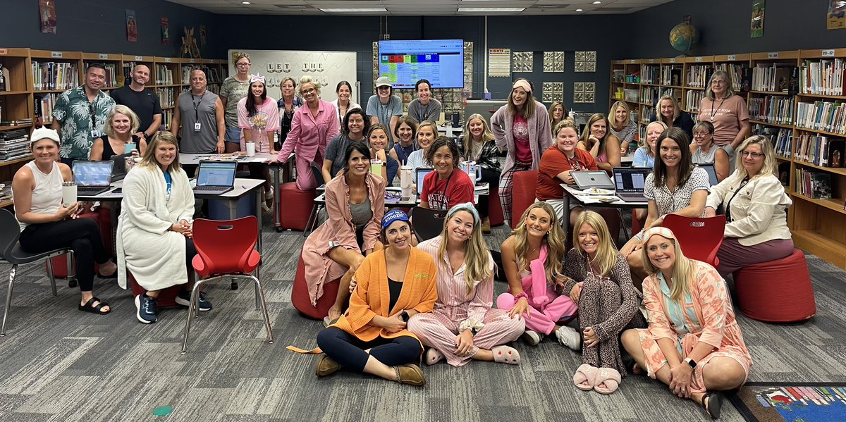 SMSD_Corinth's tweet photo. ✨✨Rise and Shine✨✨ Corinth staff continuing the theme days with @theSMSD  Time to Shine! Who doesn’t love PJ/ Comfy Cozy Day?! #Oneshawneemission @BrittanyGonser https://t.co/XGz0Iwn4Jt