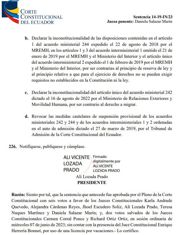 #FernadoVillavicencio Ecuador debería exigir pasado judicial? La Corte Constitucional, apenas hace 2 MESES, causa 14-19-IN/23, lo declaró inconstitucional  (Venezuela) por  “contrario al derecho a migrar”, y quién defiende nuestro derecho a vivir ? <a href="/visionariasec/">Visionarias</a> <a href="/CarlosVerareal/">Carlos Vera</a>