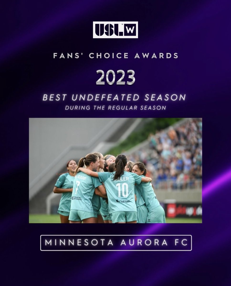 USLWLeague's tweet photo. A perfect regular season record that shines bright like a diamond 💎
 
@MNAuroraFC takes home the final Fans' Choice award for "Best Undefeated Season" 👏

#ForTheW https://t.co/LkbCs4KvfS