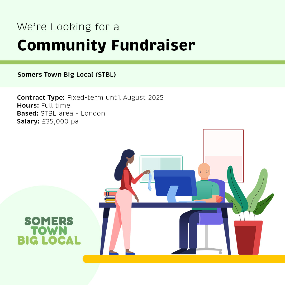 Applications are still open for our full time Community Fundraiser role but will be closing soon. Head on over to linktr.ee/somerstownbl if you're interested in learning more!