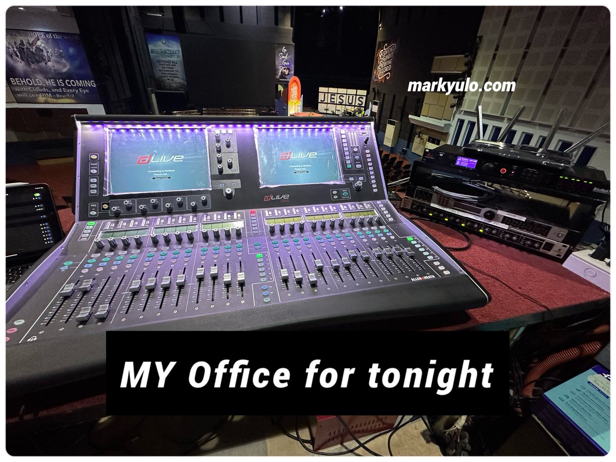 MY Office for tonight.

#AllenAndHeath #DigitalMixer #DigitalMixingConsole #DigitalMixingSystem #MarkYulo #WordOfHope #YAVL #SoundTechPhil 
#AudioConsultancy #ChurchAudio #DLive