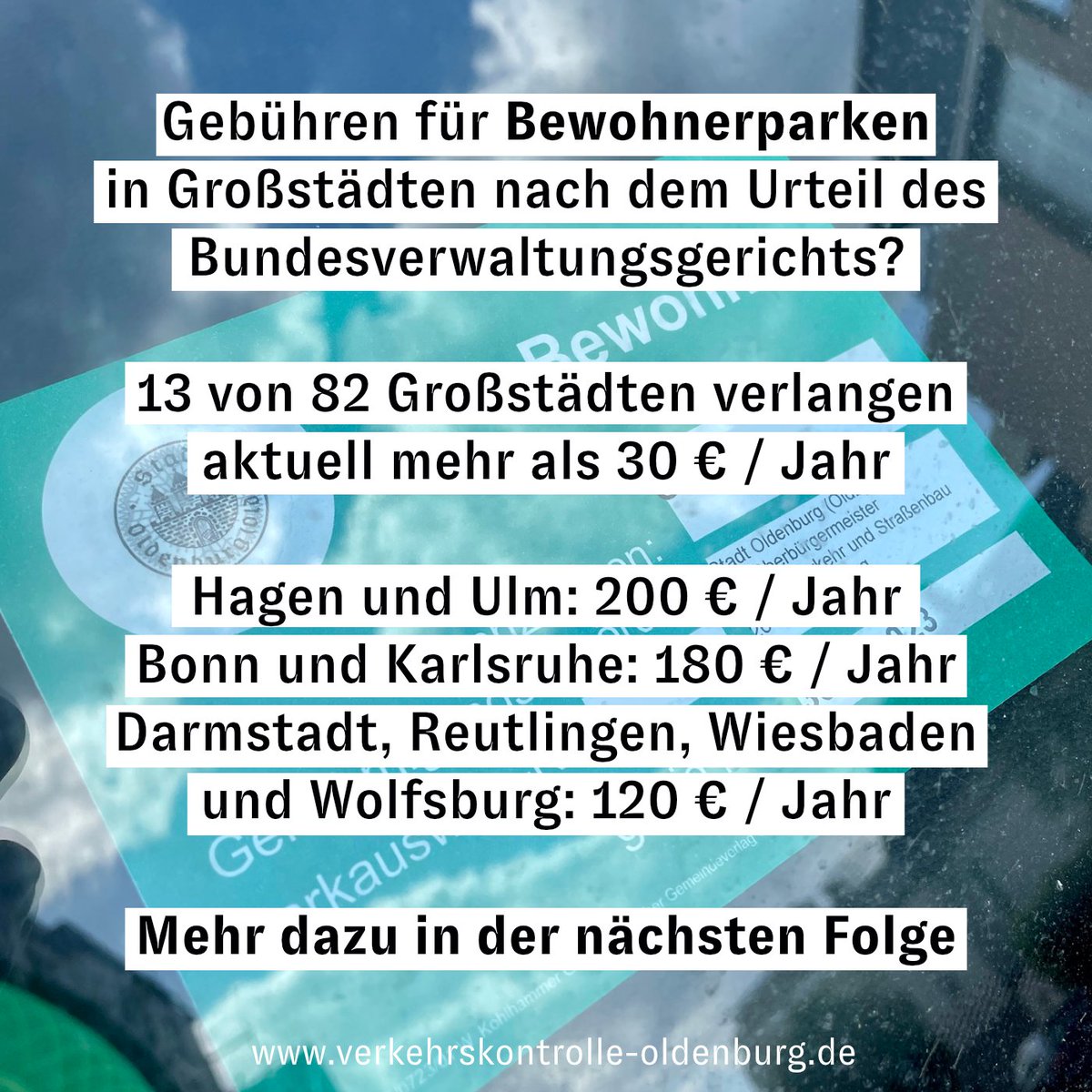 Vielerorts wurde nach dem Urteil (erst einmal) zurückgerudert, andere Großstädte hingegen haben sich gar nicht bewegt. In Bochum z. B. kostet ein Bewohnerparkausweis immer noch 22 Euro ... im Jahr.

Auch das ein Thema in der nächsten Folge.

#oldenburg #bewohnerparken
