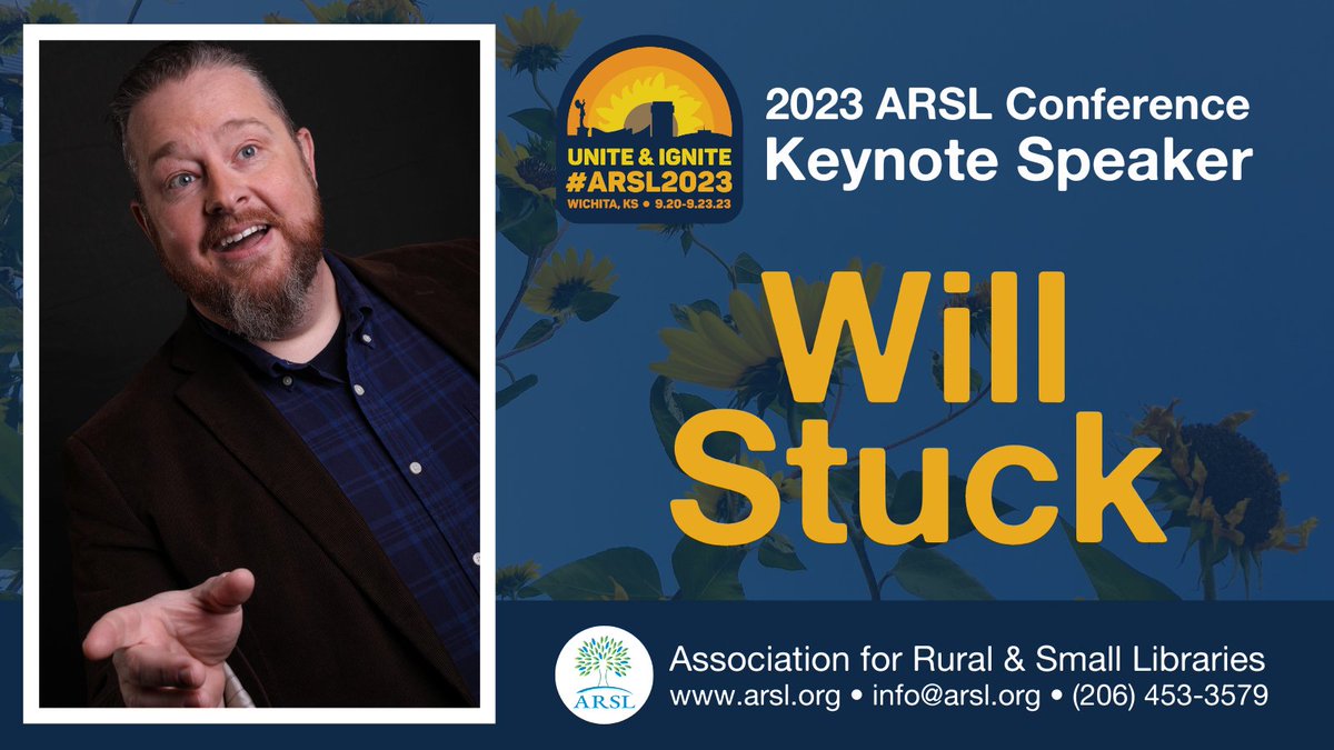RuralLibAssoc's tweet image. Our final #ARSL2023 keynote announcement: Storyteller Will Stuck! Will worked in public libraries for 24 years and became a professional speaker, workshop presenter, and &quot;edu-tainer&quot; in 2017. No matter the audience, his passion for stories, books, and libraries shines through.