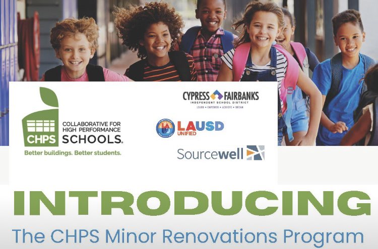 CHPS has officially launched new Minor Renovations Program to bring industry-backed upgrade solutions to America’s schools chps.net/minor-renovati… <a href="/sourcewell_gov/">Sourcewell</a> <a href="/LASchools/">Los Angeles Unified</a> <a href="/CyFairISD/">Cypress-Fairbanks ISD</a>