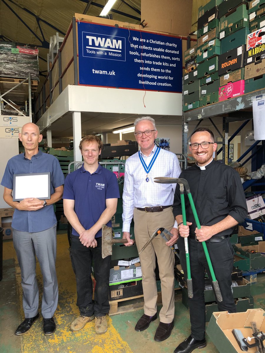 MarkPNewAnglia's tweet photo. #suffolkhighsheriff Great visit with ⁦@twam_uk⁩ #ipswich Top team of volunteers recycling tools to transform lives in Africa. Beware HS Chaplain bearing old shears 🤣 #suffolk volunteering goes international 👏⁦@suffolkgiving⁩ ⁦@CASuffolk⁩ ⁦@tommumford1⁩ https://t.co/MB2WspaAHW
