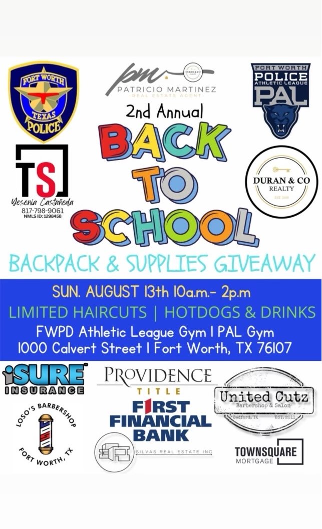 fortworthpd's tweet photo. Join us for our back to school supplies giveaway this Sunday. Thanks to all of our partners helping to bless students in our community.
#backtoschool https://t.co/fRrv1W7dXJ