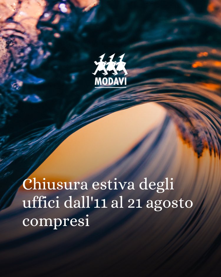 🌊 Comincia la chiusura estiva del MODAVI da oggi, 11 agosto, al 21 agosto compreso. 

Vi auguriamo felici vacanze e buone ferie estive ☀️

#estate #ferie #modavi