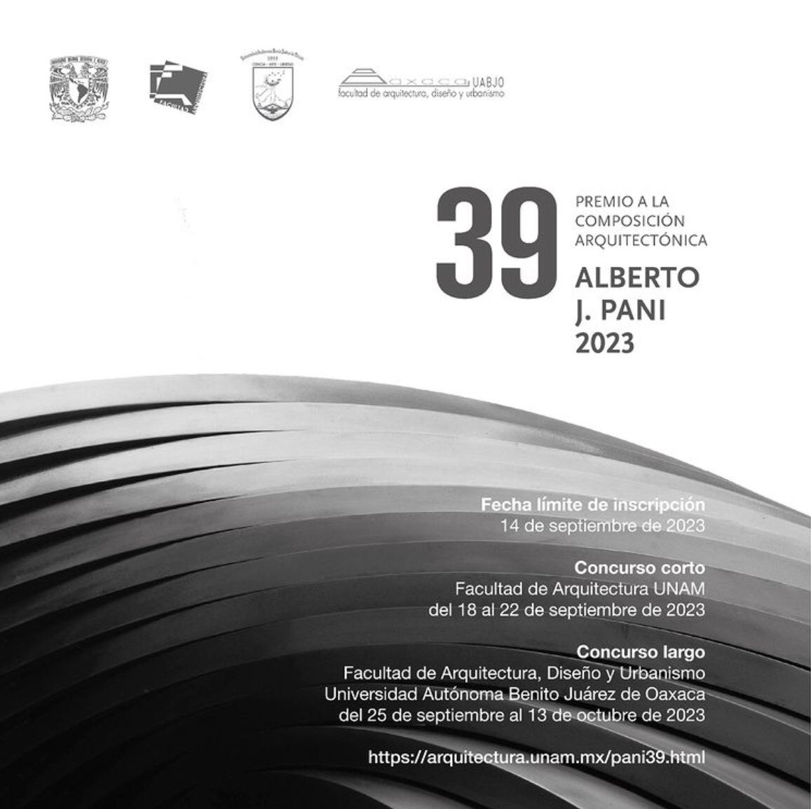 faunam_mx's tweet photo. 39 Premio a la composición arquitectónica Alberto J. Pani Presentación y bienvenida
📍Aula Enrique del Moral de la FA
📅 Lunes 18 de septiembre
⏰ A las 11:00 a 1:30
🎥 Sigue la transmisión por #ConectaFA
👇🏽Limite de inscripción 14 de septiembre👇🏽
https://t.co/B5ieP8cIJg https://t.co/r0MjAHLjYE