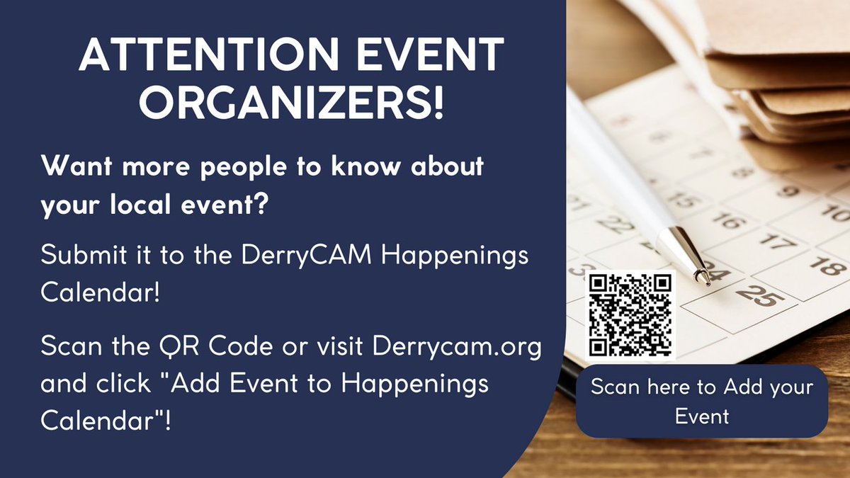 Looking to get your event out there? Submit it to the DerryCAM Happenings Calendar! Click the link for more info!
derrycam.org/happenings/add…