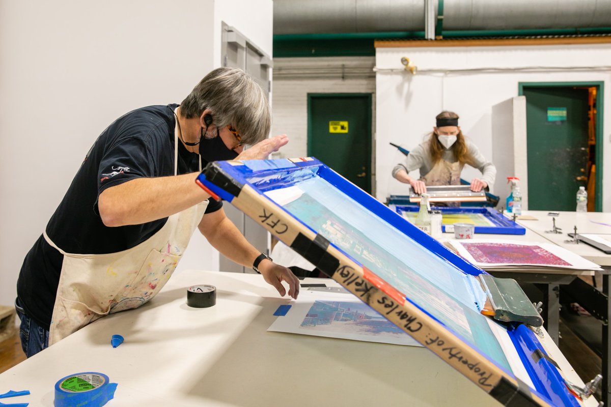 MassArtCE's tweet photo. Students in Silkscreen Printing are guided through the transformation of an idea to printed image and encouraged to take a creative approach. The emphasis is on experimentation, design, drawing, and multi-color printing. The class starts September 6- secure your spot! https://t.co/mnaXFGkLCy
