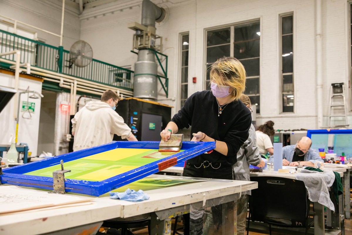 MassArtCE's tweet photo. Students in Silkscreen Printing are guided through the transformation of an idea to printed image and encouraged to take a creative approach. The emphasis is on experimentation, design, drawing, and multi-color printing. The class starts September 6- secure your spot! https://t.co/mnaXFGkLCy
