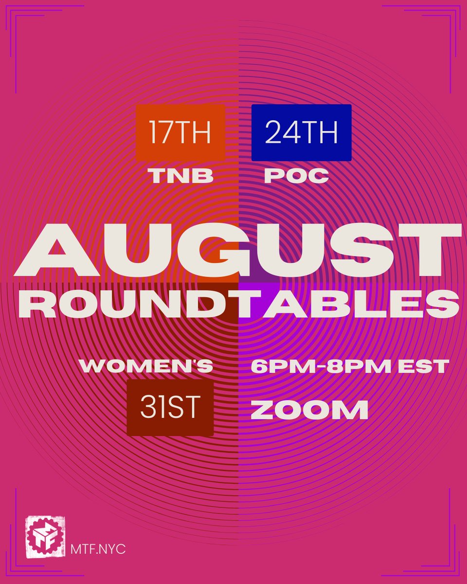 AUGUST LINKS ARE LIVE! Every month we'll drop a reminder for what Roundtable is happening and when. Here's what's coming up in ☀️August☀️! #MTFRoundtables #MusicalTheater
