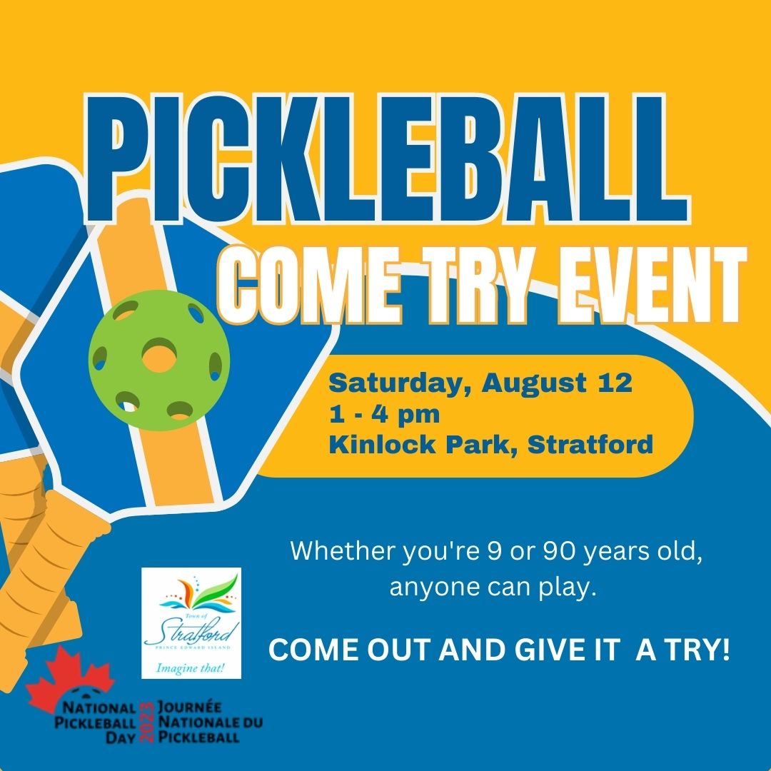 DYK pickleball is the fastest-growing sport in Canada?! 
If you've ever wanted to give pickleball a try, drop by Kinlock Park tomorrow (Sat, August 12). 
⚠️ In the event of inclement weather, any update will be posted to our social media pages! 
#StratfordPEI