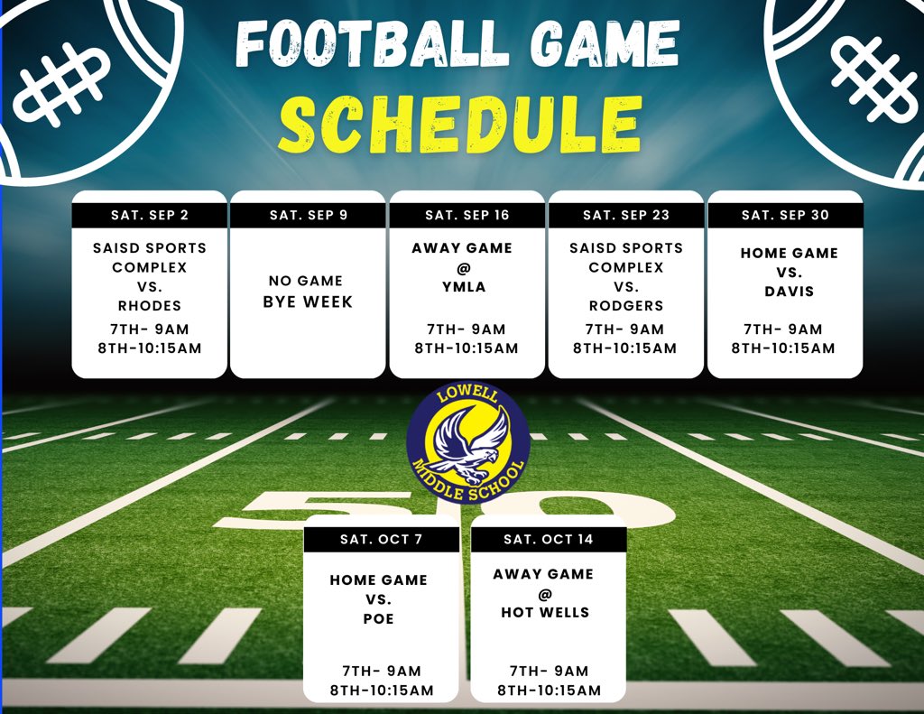 saisdlowell (@saisdlowell) on Twitter photo Football season is almost here! Make plans to attend our home games and support our boys this season. For more information please contact Coach Pina at apina1@saisd.net đ Football season is almost here! Make plans to attend our home games and support our boys this season. For more information please contact Coach Pina at apina1@saisd.net đ