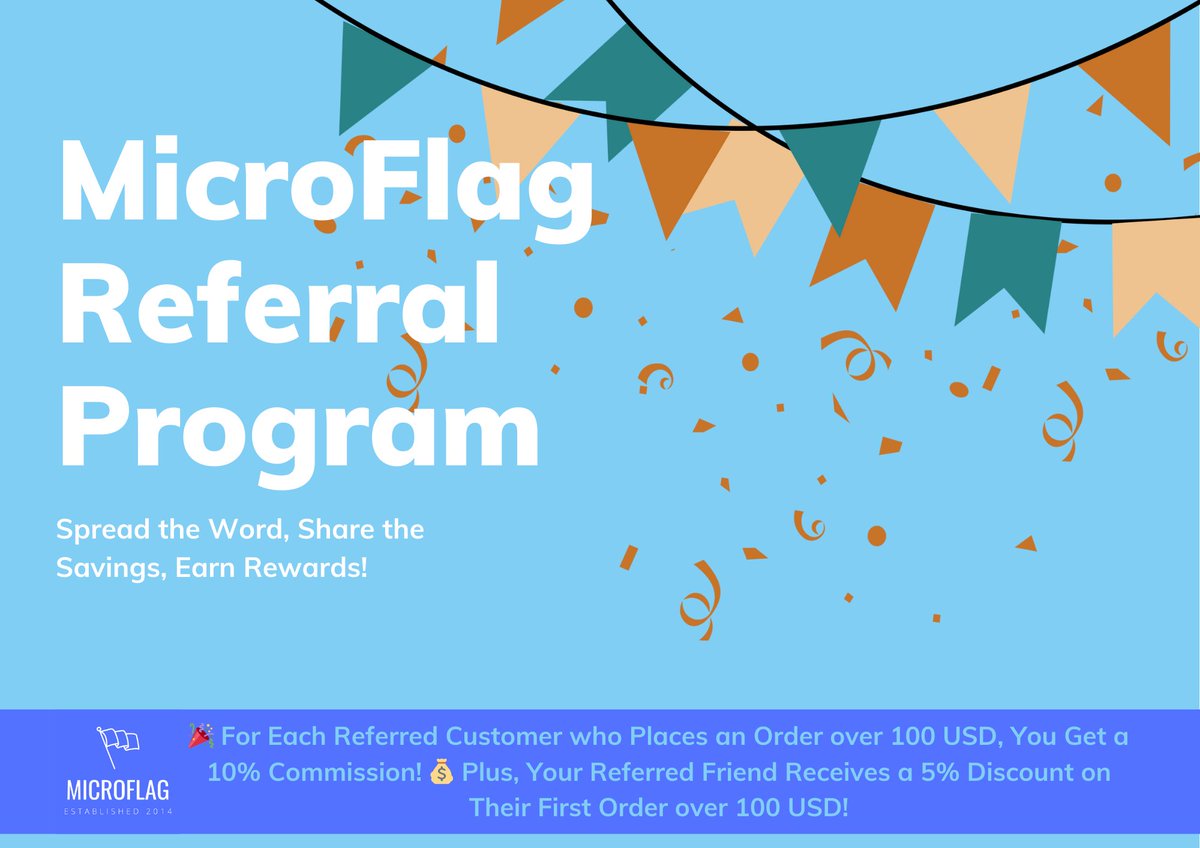 Micro_Flag's tweet photo. 🚩 Exciting News Alert! 🚩

Introducing the MicroFlag Referral Program! 🌍 Refer a friend: they get 5% off their first order over $100, you earn a whopping 10% commission. Spread the micronational love and save together! 🎉💰

Details: https://t.co/WVLvlU9F41 https://t.co/ez46UdFiR7