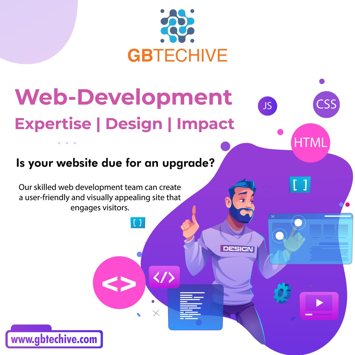 GTechive's tweet photo. Ready for a Website Upgrade? 🌐 Elevate your online presence with our expert web development team! We craft user-friendly, visually stunning sites that captivate and engage visitors. Let's transform your online experience today! 💻

#WebDevelopment #UserFriendlySite https://t.co/kjcn53TInu
