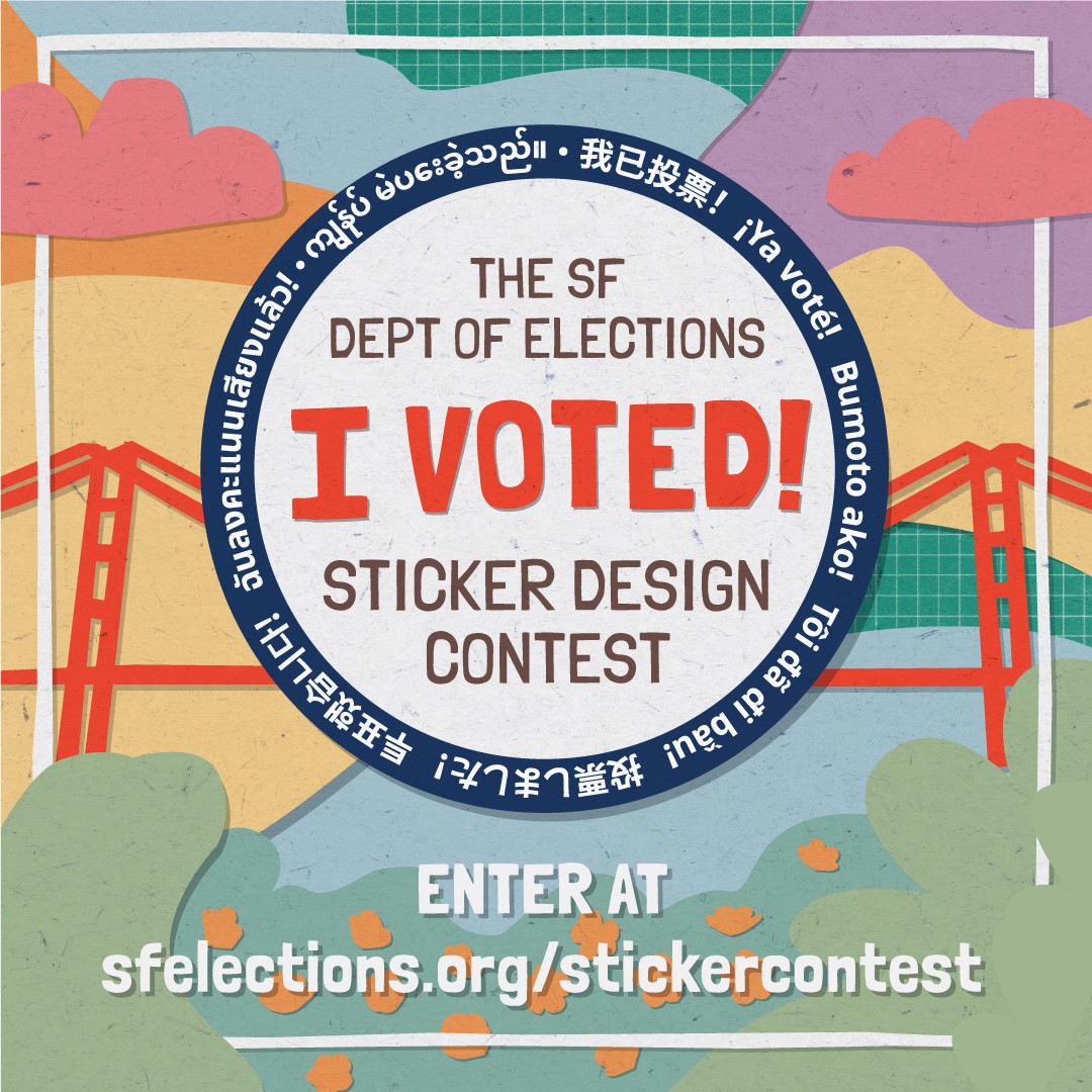 SFElections's tweet photo. 🚨Calling all #SanFrancisco creatives! 🚨We’re thrilled to announce the FIRST EVER @SFElections “I Voted!” Sticker Design Contest! 🎨✨Whether you’re an artist, doodler, graphic designer, painter, or bursting with design ideas ... https://t.co/6M2mA5I1Ts
