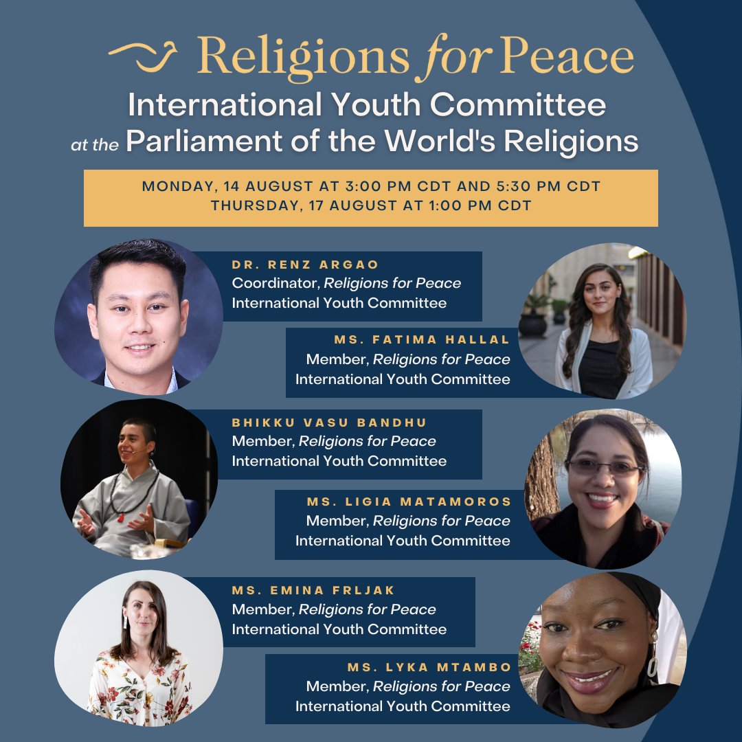 religions4peace's tweet photo. During the Parliament of the World’s Religions (@InterfaithWorld) in Chicago, the Religions for Peace International Youth Committee will be organising and presenting on three panels! Learn more about the panels and view the schedule 🔗👉🏽 https://t.co/qlNM9nOwzq!

#rfpnews #peace https://t.co/eKs2vPuA8k