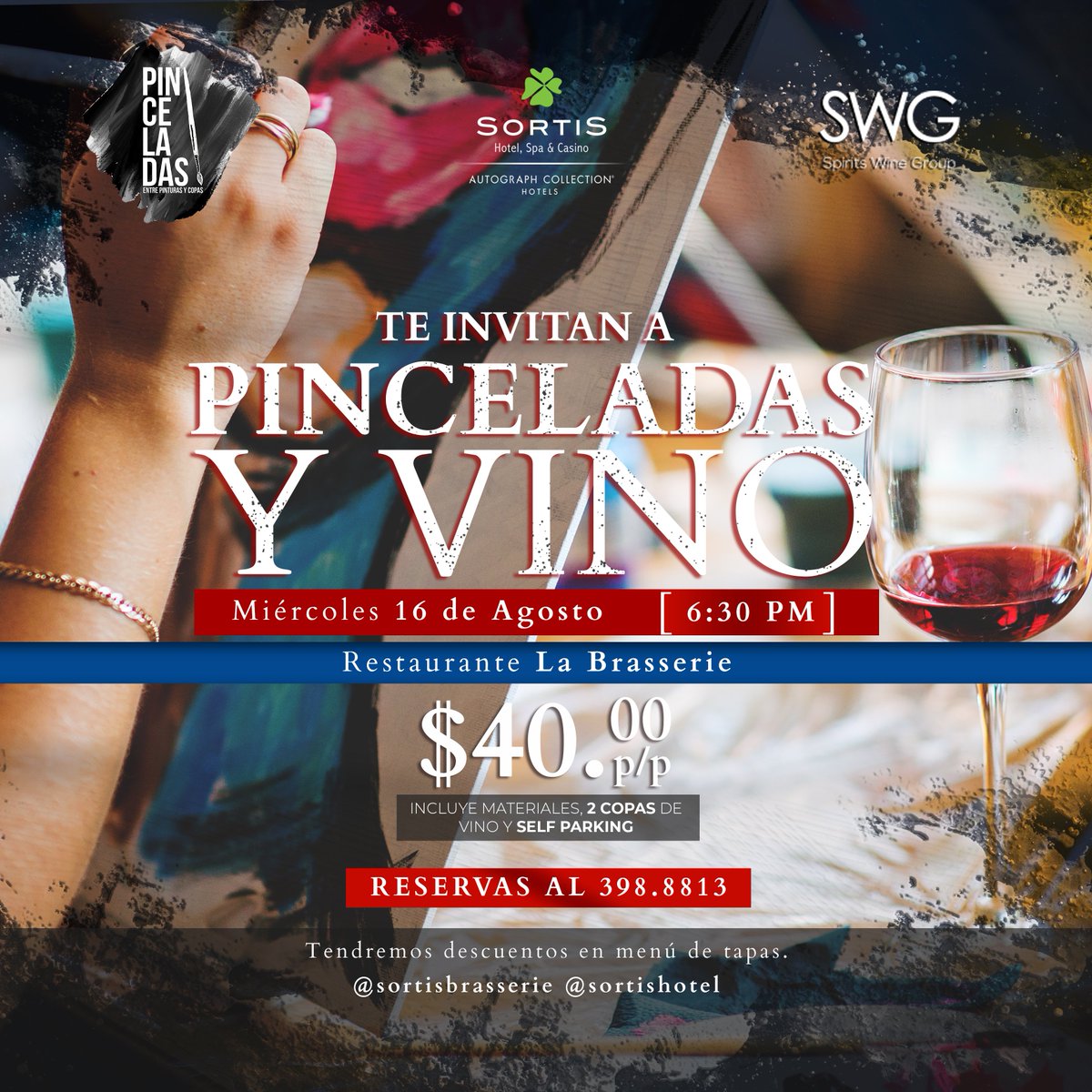 Entre copas y pinceladas🍷🎨 

Te invitamos el 16 de agosto a nuestro rincón artístico, donde podrás sacar el/la artista que llevas dentro. 🖌️

Tendremos descuentos en nuestro menú de tapas.

Reservas: 398-8813