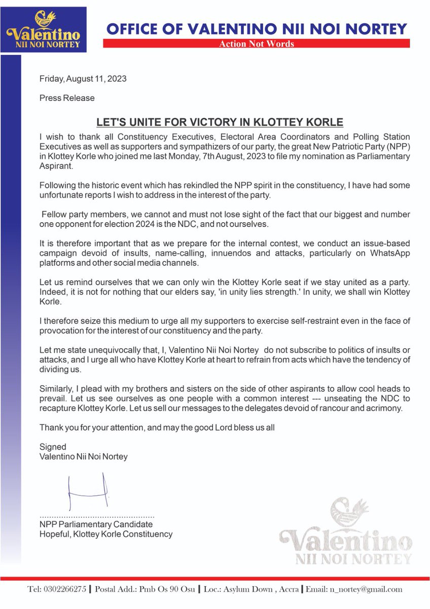 Valentino Nii Noi Nortey Calls For Unity In Klottey Korle Ahead of NPP Parliamentary Primaries

#Victory 
#NiiDadey
#ActionNotWords
#KlotteyKorle2024 #niinoinortey #npp 🇳🇱🐘🇳🇱