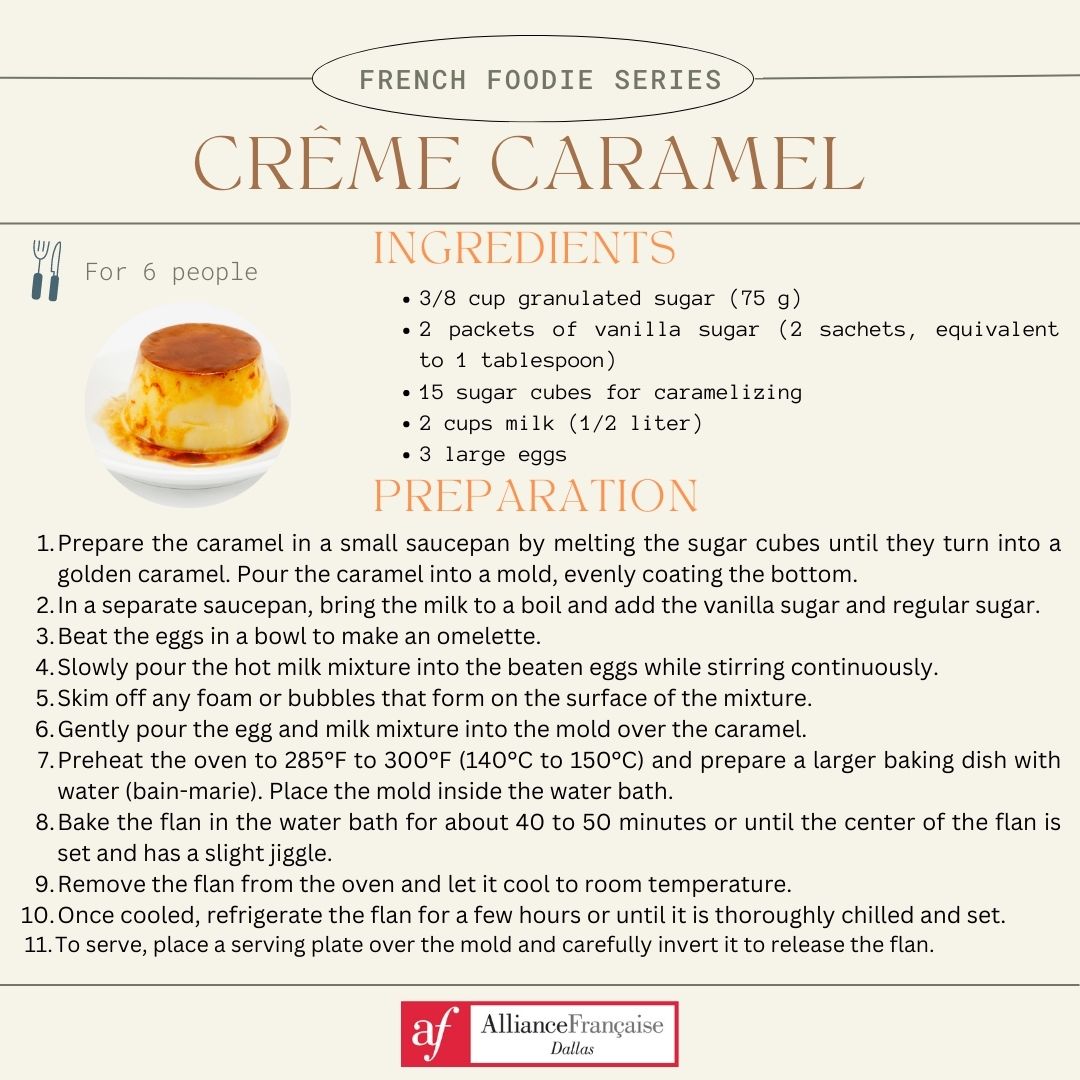 AllianceDallas's tweet photo. [FRENCH FOODIE SERIES] Have you tried this delectable desert known as "Crème Caramel" or "Flan au Caramel"? 🤩 This irresistible dessert features a smooth and creamy custard topped with a layer of caramel!

#afdallas #foodie #foodiegram #easyDinner #frenchfood https://t.co/TtVXmWeQvE